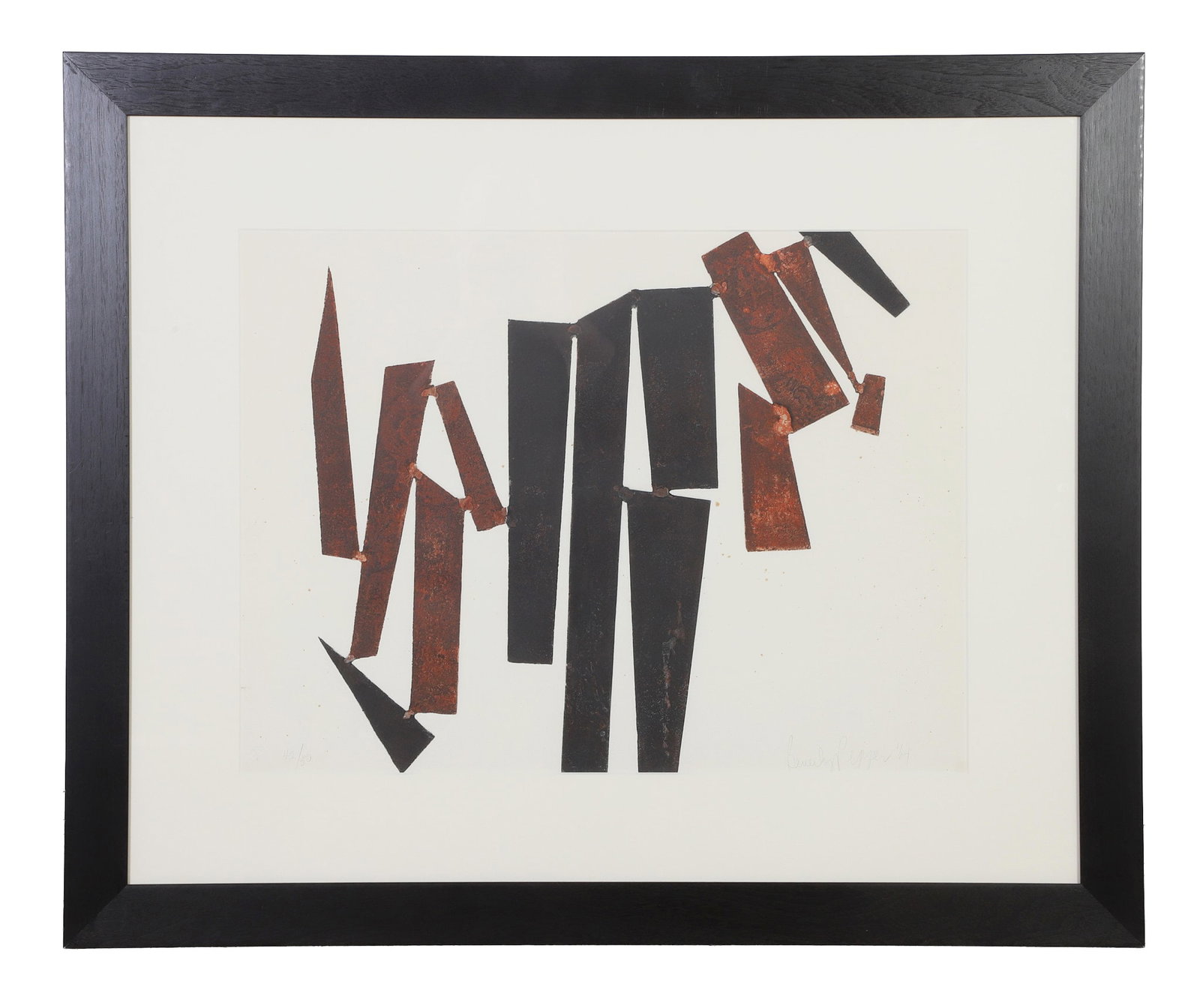 Pepper, Beverly (American 1922-2020): Beverly Pepper American 1922-2020 Untitled (Abstraction), 1964 Lithograph. Numbered 42/50. Framed under glass. Pencil signed. W: 18.5 in, H: 25 in, Framed Height: 23 in, Framed Width: 29.25 in Beverly