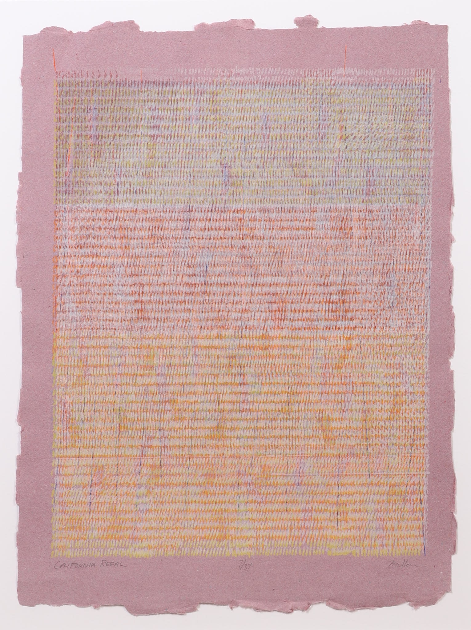 Mullen, Philip Edward (American b. 1942): Philip Edward Mullen American b. 1942 California Regal, 1980 Lithograph on Handmade Paper Numbered 7/37, Framed under glass. Pencil signed. Image Height: 25 1/4 in, Image Width: 18 3/4 in, Framed