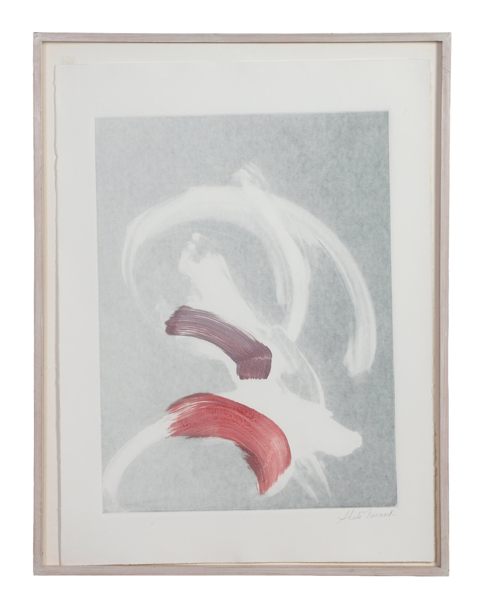 Newmark, Sheila (American 20th / 21st C.): Sheila Newmark American 20th / 21st C. Untitled (Abstract) Monotype Dynamic and sweeping abstract. Archival Rives paper. Signed lower right. 29.75" H x 22" W, sheet. 32.25" H x 24.75" W, frame.