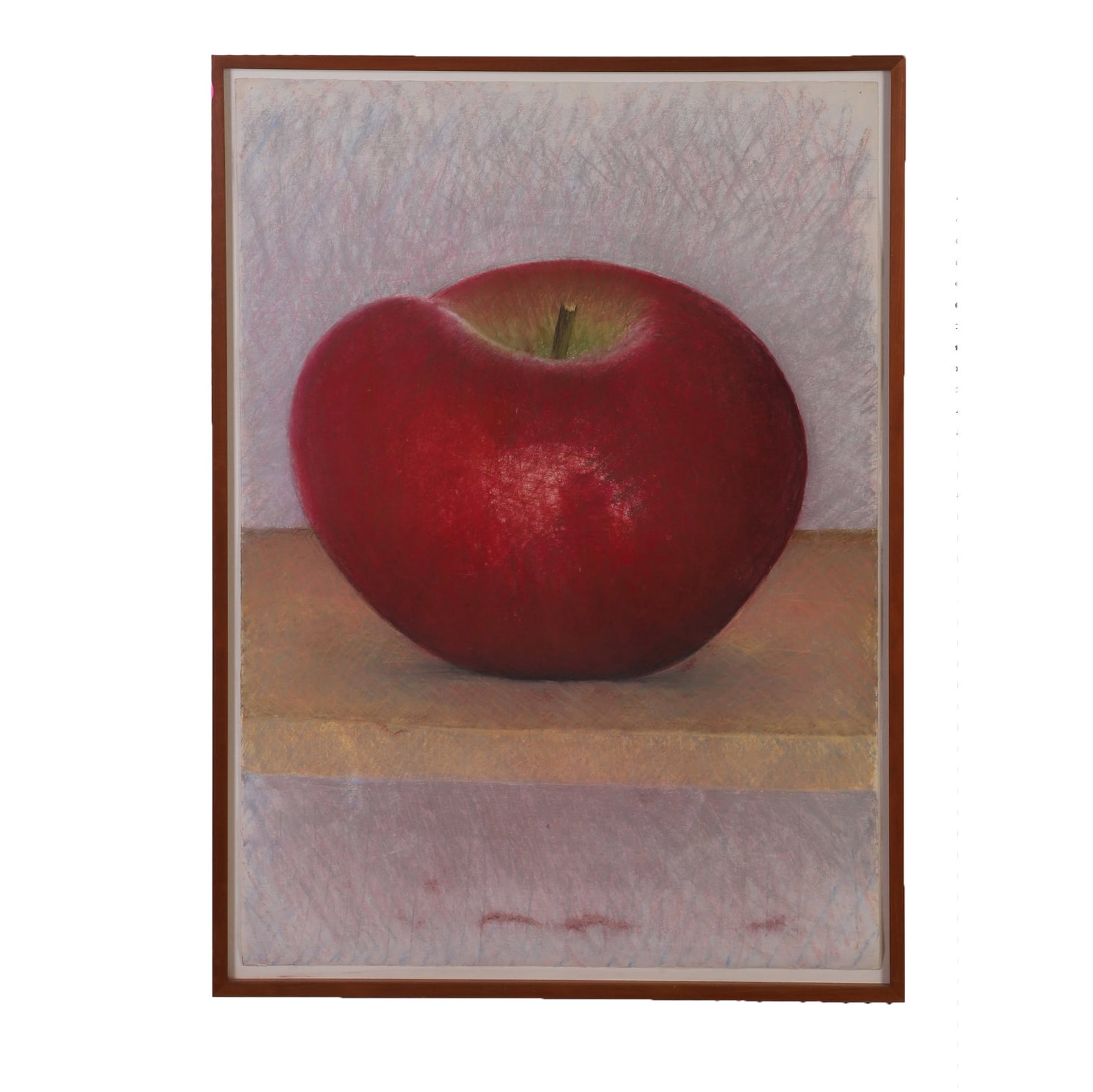 Unknown, Artist (20th / 21st C.): Artist Unknown 20th / 21st C. Still Life (Red Apple) Pastel on paper Large scale still life of a single red apple sitting atop a table. 41" H x 29" W, sheet. 44" H x 32" W, frame
