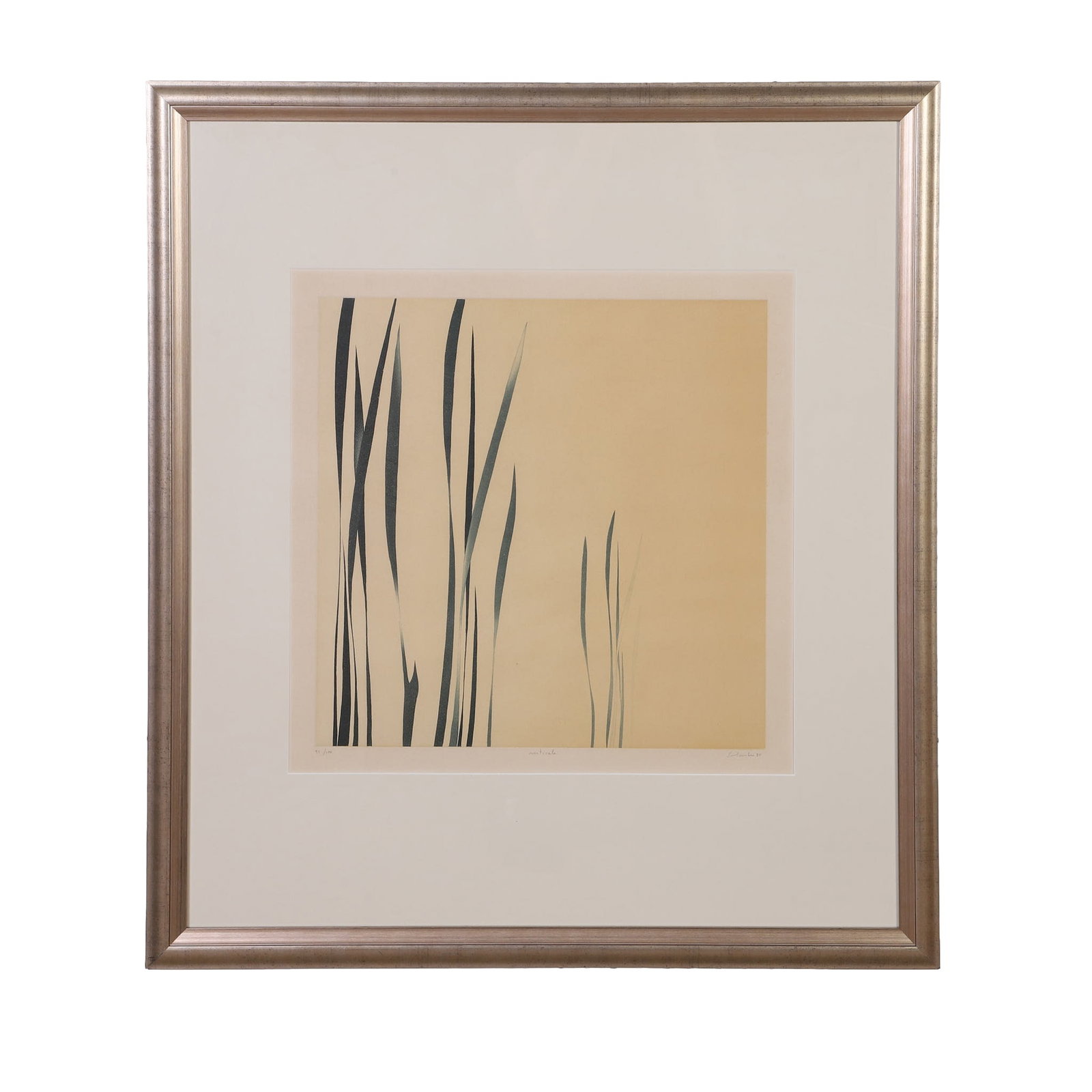 Solombre, Jean (French 1945-2005): Jean Solombre French 1945-2005 Verticals, 1980 Aquatint Numbered 92/100. Framed under glass. Pencil signed. Image Height: 17 1/4 in, Image Width: 17 1/4 in, Framed Height: 33 1/2 in, Framed Width: 30
