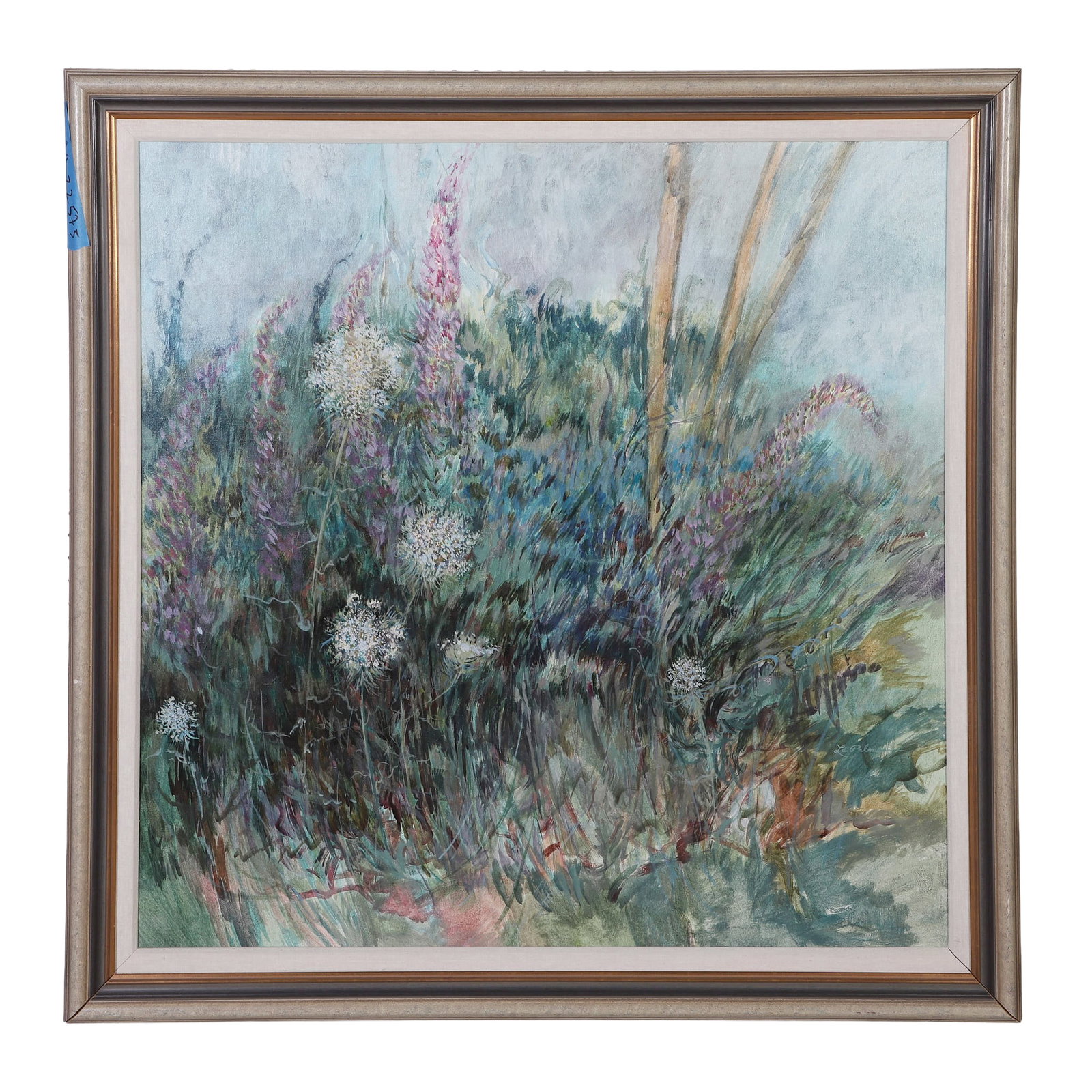 Botanical Vignette: Impressionist Style Botanical Vignette Well inspire composition of wildflowers afield. Artist unknown. Signed La Palme. Image Height: 36 in, Image Width: 36 in, Framed Height: 41 7/8 in, Framed