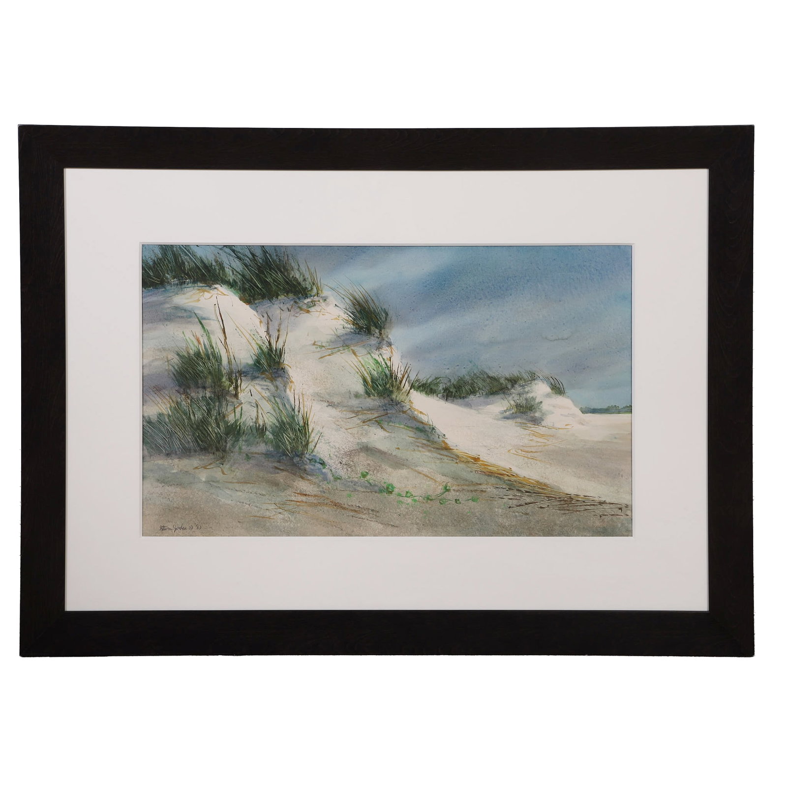 Jordan, Steven (South Carolina 20th C.): Steven Jordan South Carolina 20th C. Untitled. Watercolor Dunes. 1983 15" H x 24.5" W, sight. 27" H x 37" W, frame.