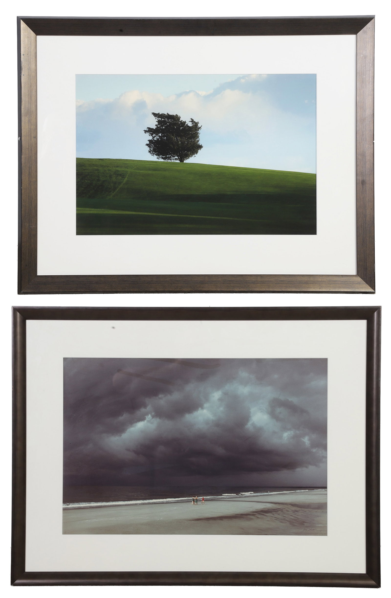 (2) Photographic Vistas: (2) Photographic Vistas (2) Framed photos including, Tree on Hill, 2009, George Peet, Archival color digital print, and an unidentified photo of a beach and impending storm. Image Height: 15 5/8 in,
