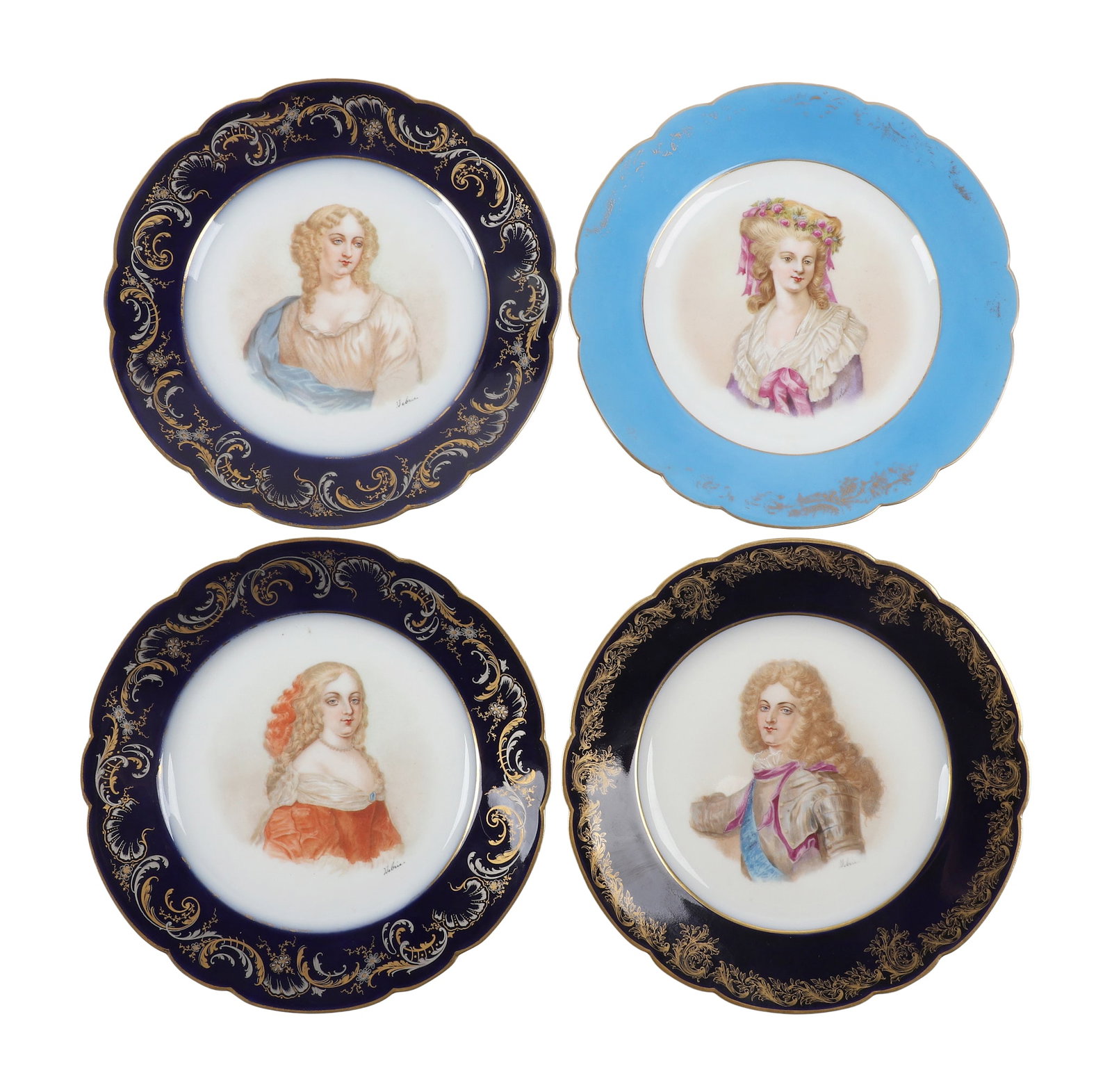 (4) 1846 Sevres 'Chateau De St. Cloud' Porcelain Portrait Cabinet Plates: (4) 1846 Sevres 'Chateau De St. Cloud' Porcelain Portrait Cabinet Plates (4) 1846 Sevres porcelain cabinet plates decorated with portraits of French royalty, including Madame de Lamballe, Louis, Duke 