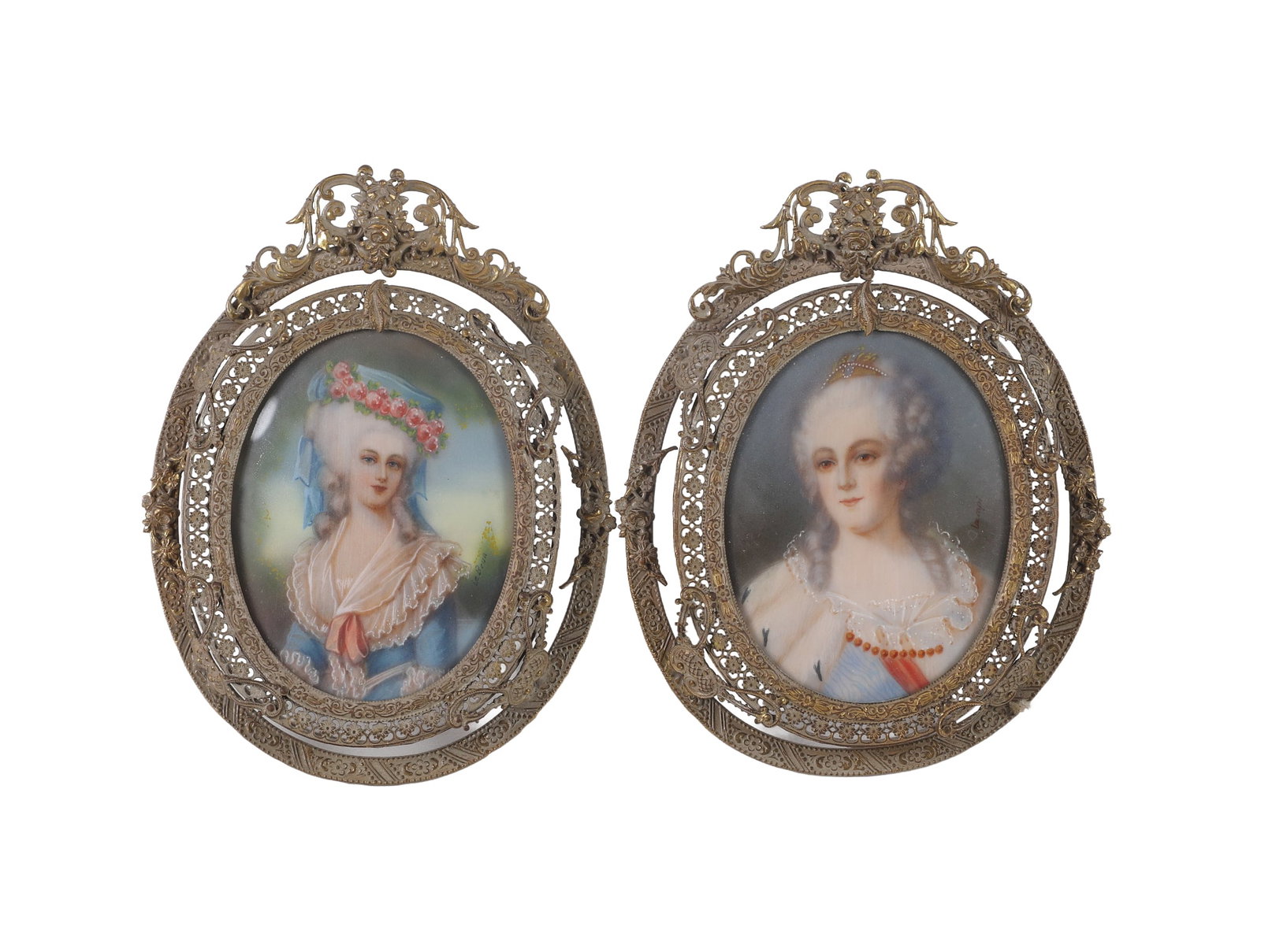 (2) Antique Miniature Oval Portraits, Signed (1 of 8)
