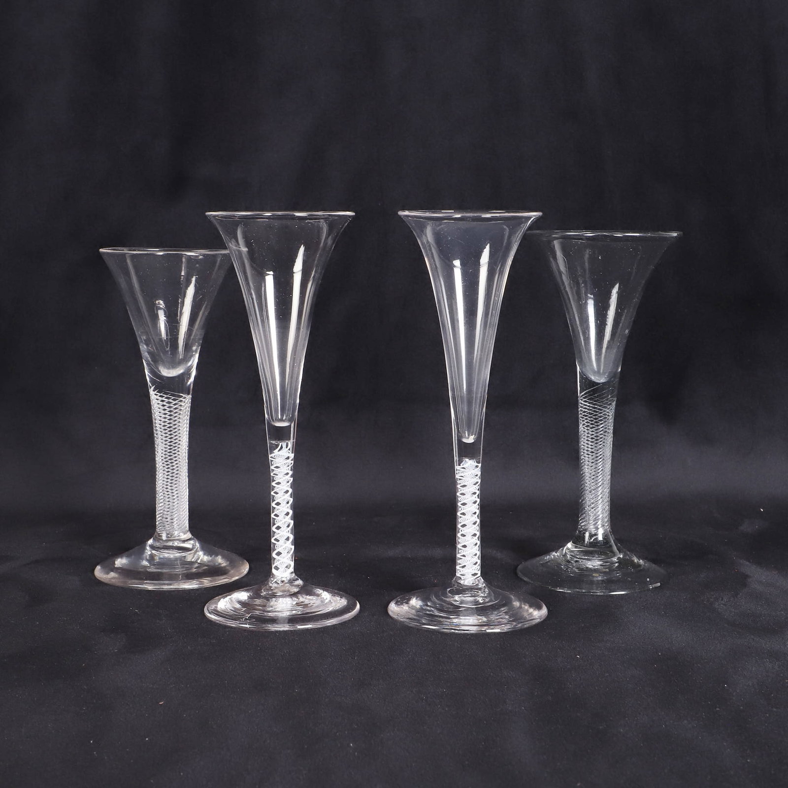 (4) 18th C. Georgian Hand Blown Air Twist Stem Glasses (1 of 10)