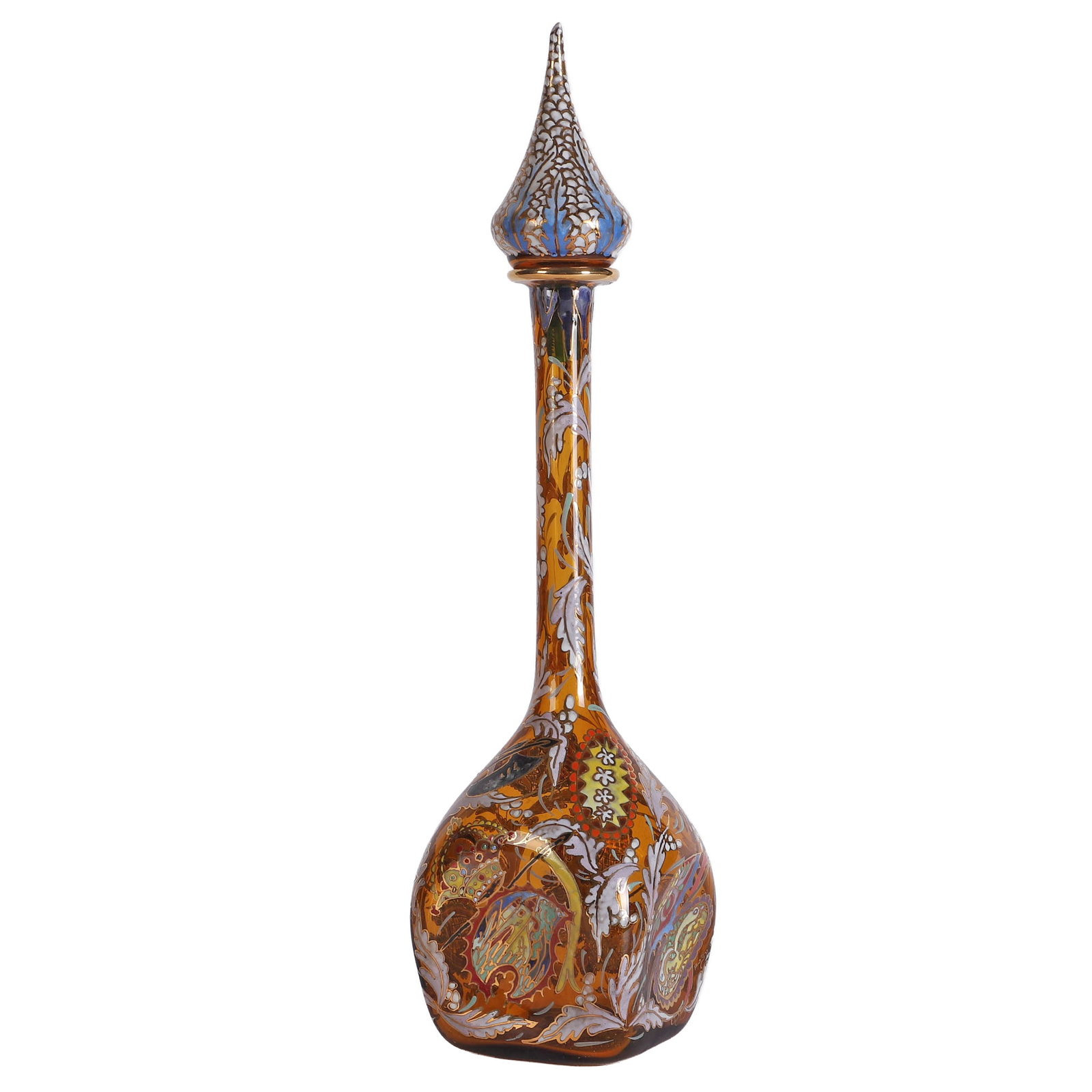MCM Moser Style Enameled Hand Blown Glass Bottle Vase, Signed Royo (1 of 20)