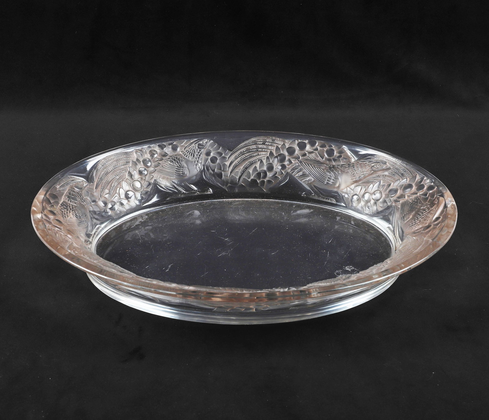 Rene Lalique, France 1860-1945, 'Faisans' Pattern Jardiniere, Glass: Rene Lalique France, 1860-1945 'Faisans' Pattern Jardiniere Glass Turn of the century 'Faisans' pattern jardiniere from Rene Lalique (1860-1945) featuring an etched glass rim of pheasants and wreaths.