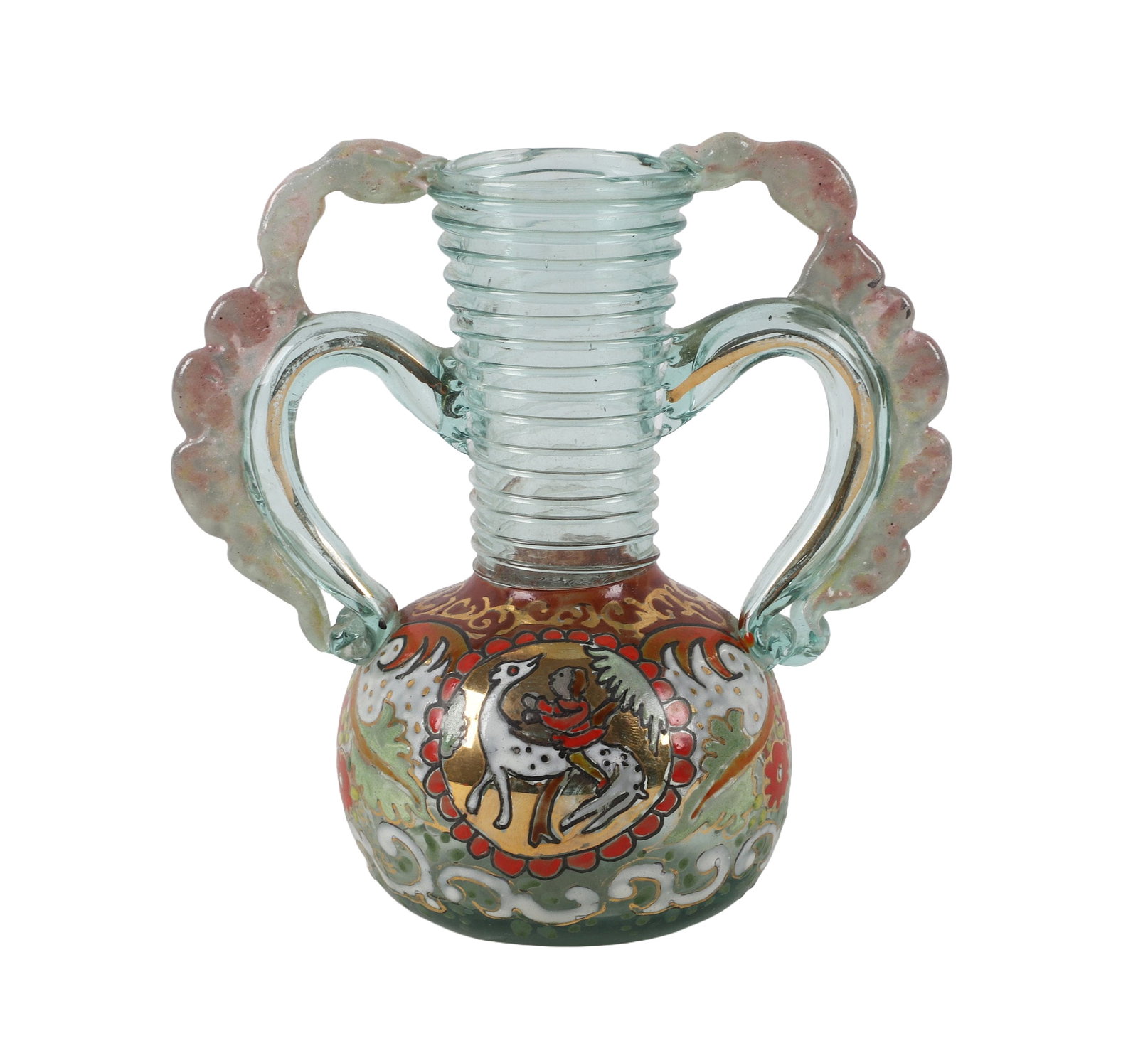 MCM Moser Style Enameled Hand Blown Cabinet Vase, Signed Cire (1 of 7)