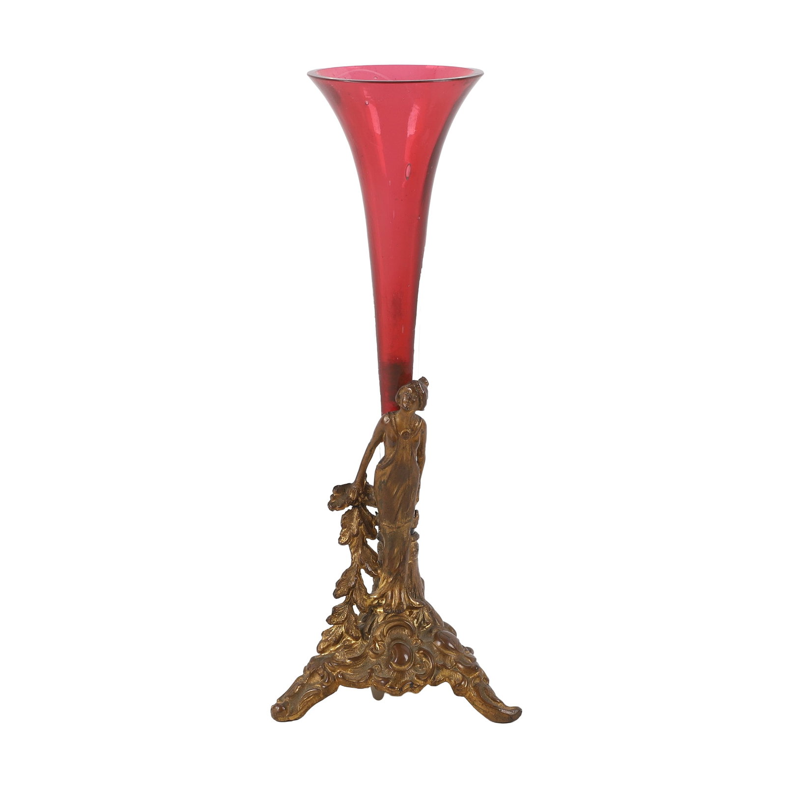 Art Nouveau Two Piece Cranberry Vase (1 of 13)