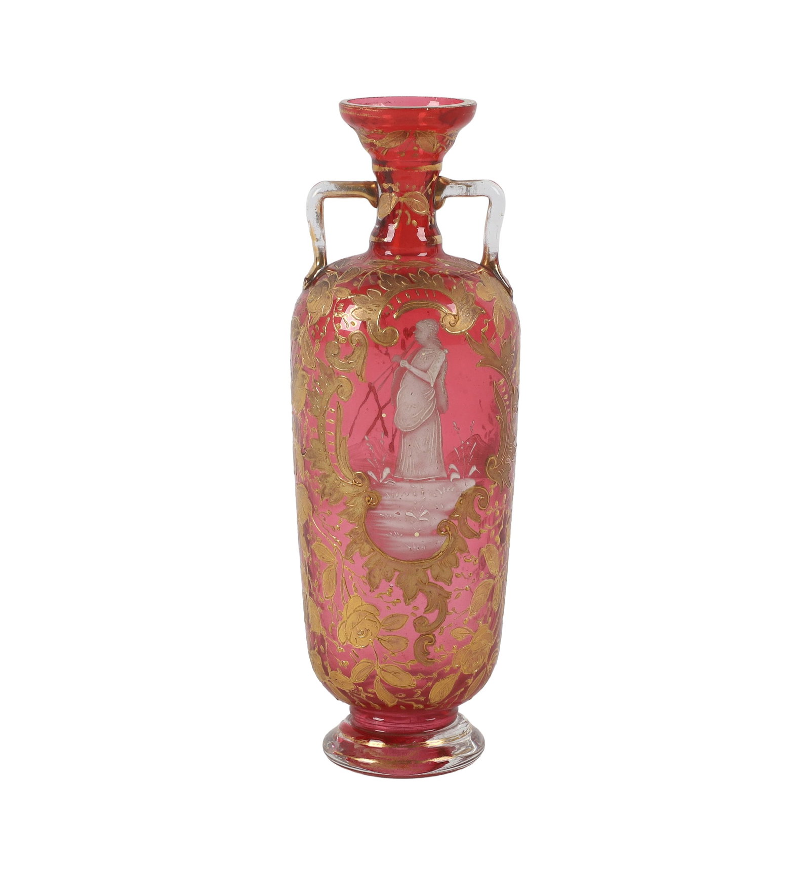 Moser Style Enameled Cranberry Glass Cabinet Vase (1 of 11)