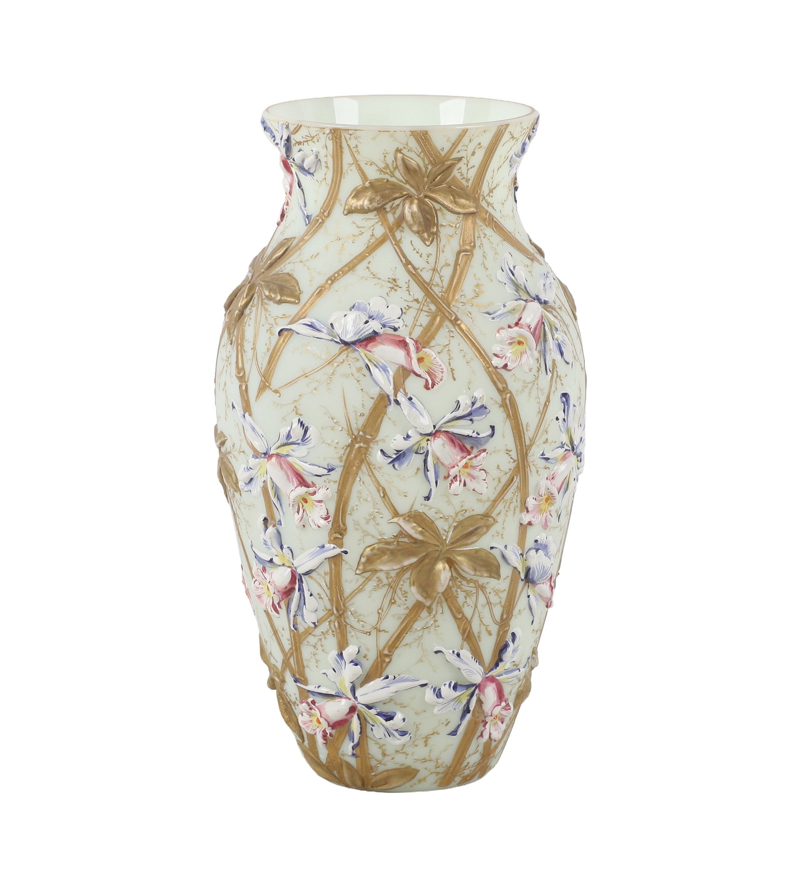 Art Nouveau Enamel Art Glass Flower Vase, After Mont Joye (1 of 9)