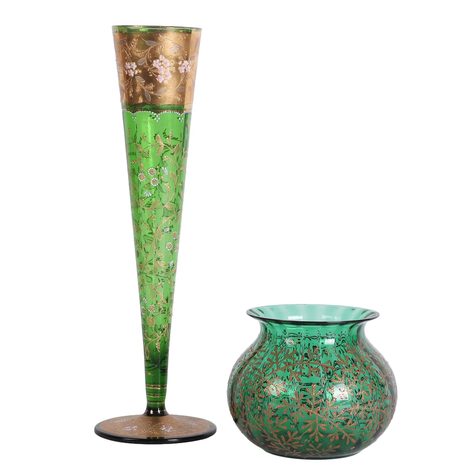 (2) Moser Style Emerald Green Glass Vases (1 of 10)