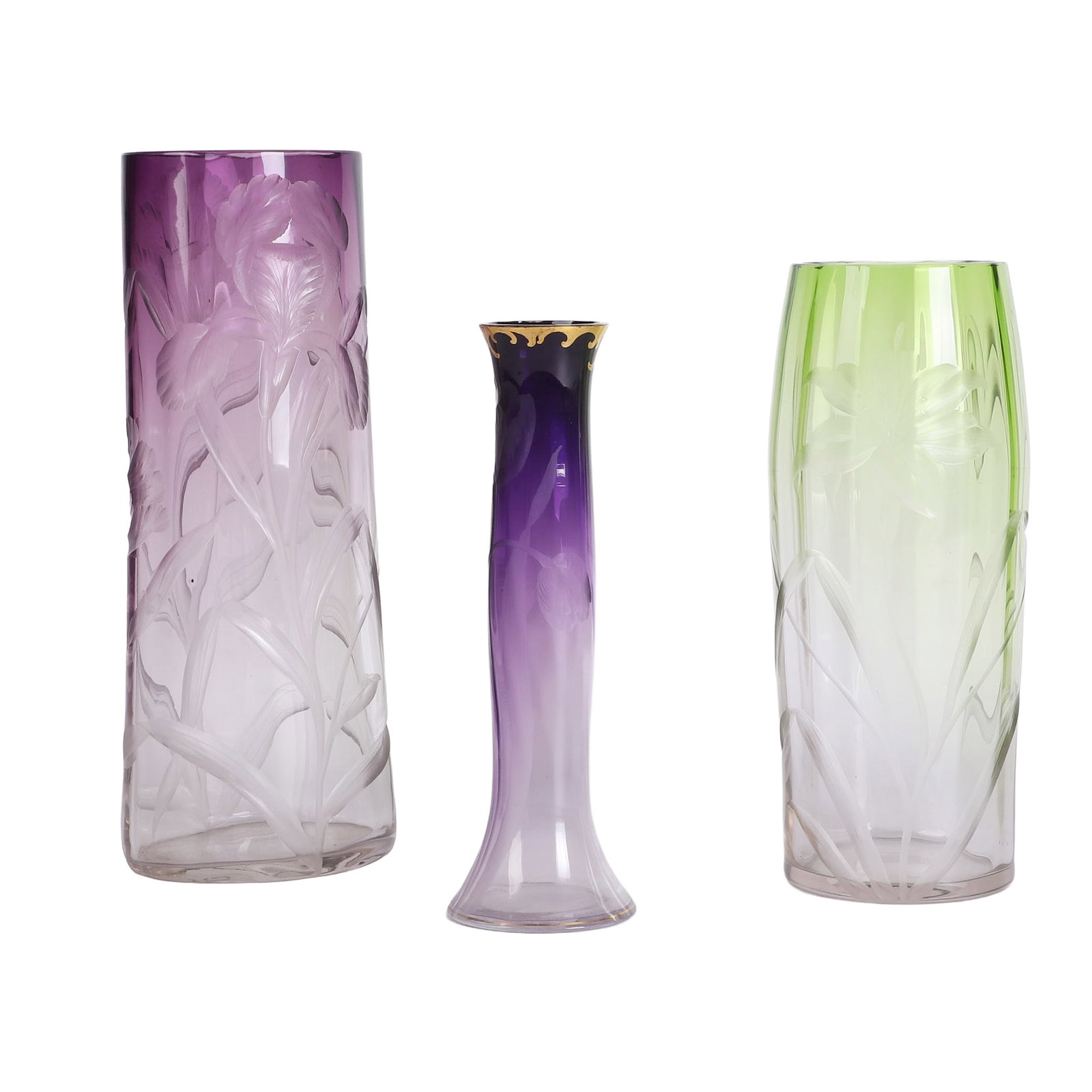 (3) Moser Style Intaglio Cut Glass Vases (1 of 13)