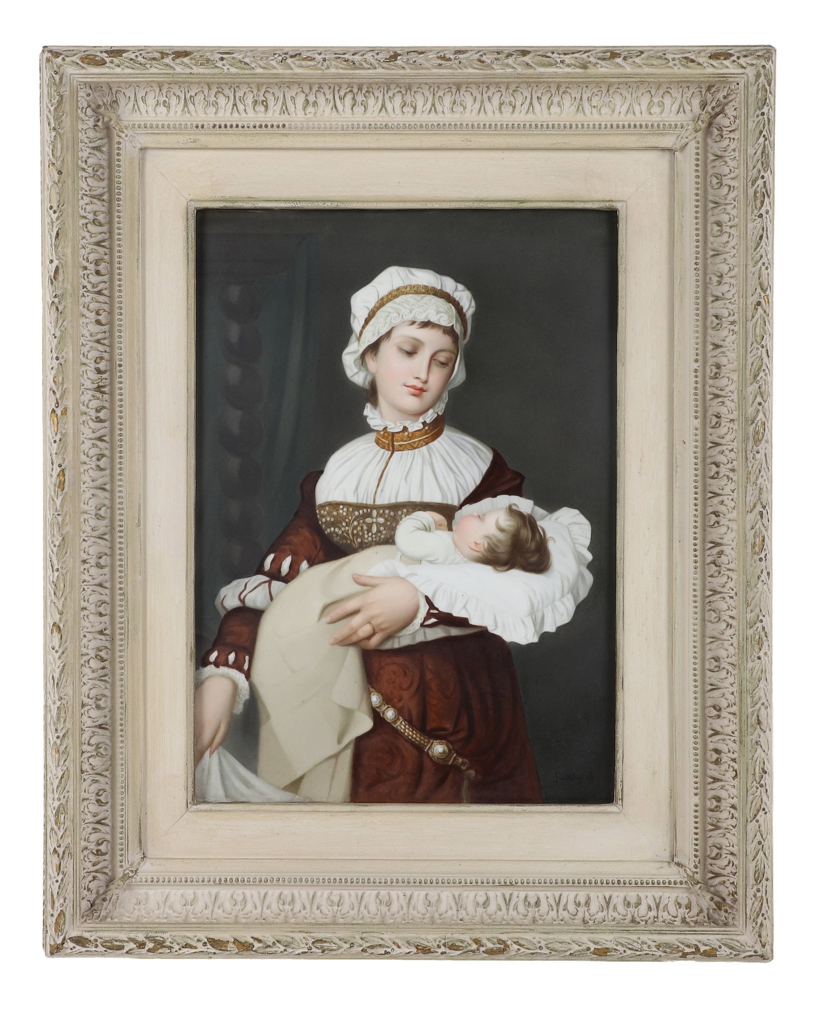Signed 'Landgraf' Porcelain Portrait, Mother & Child, German School (1 of 17)