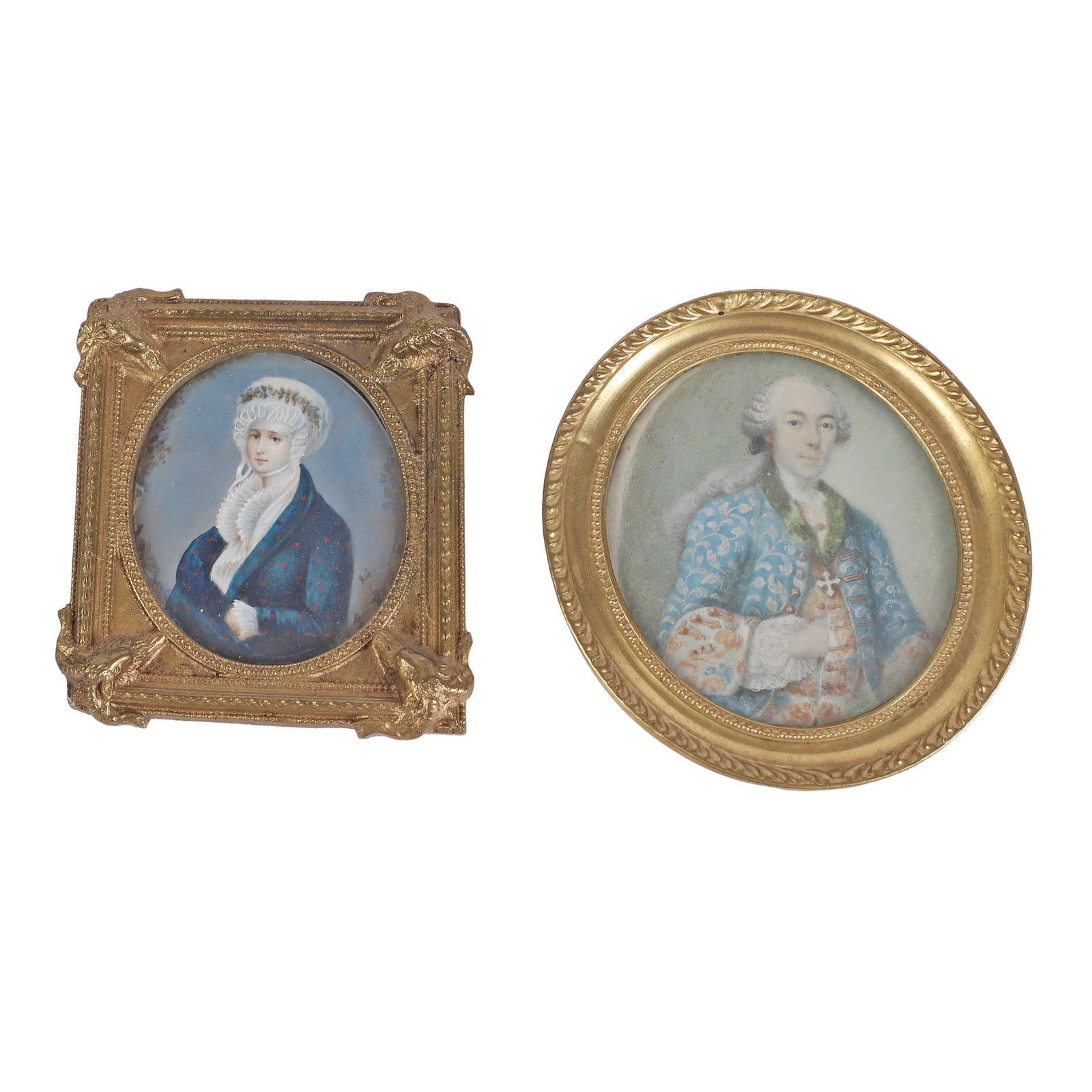 (2) 19th C. Miniature Portraits, Nobleman & Woman (1 of 5)