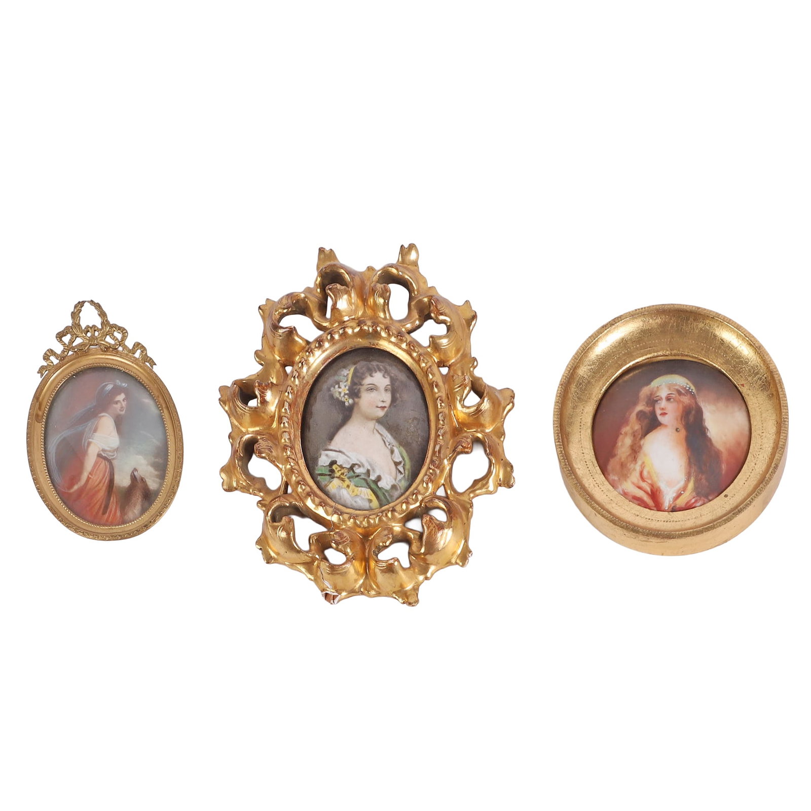 (3) Miniature Portrait Paintings of Young Women (1 of 11)