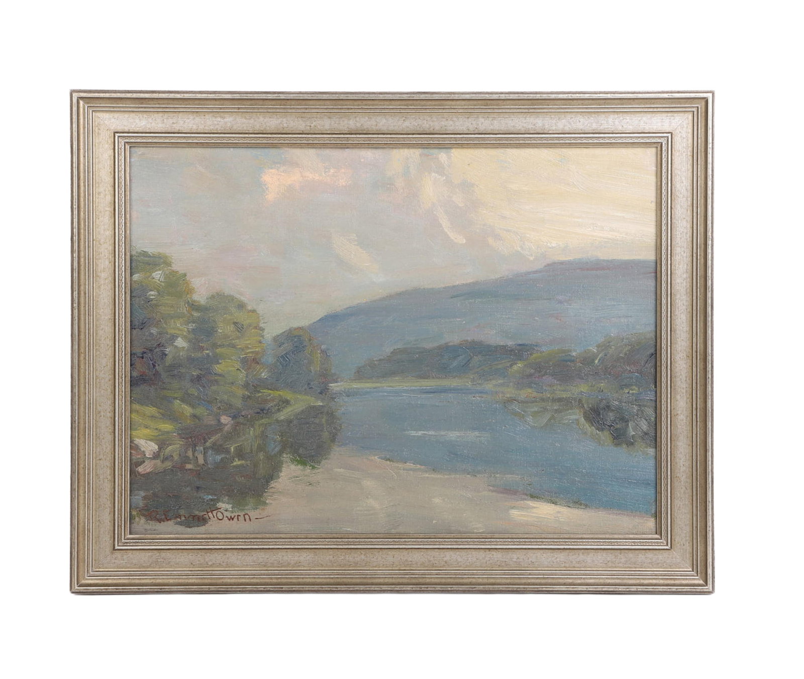 Robert Emmett Owen, American 1878-1957, Untitled (Housatonic River Scene), Oil on canvas board.: Robert Emmett Owen American, 1878-1957 Untitled (Housatonic River Scene) Oil on canvas board. R Emmett Owen Housatonic Painting. Regional Connecticut scene. Size - sight: 11.5" H x 15.5" W; frame: 14.