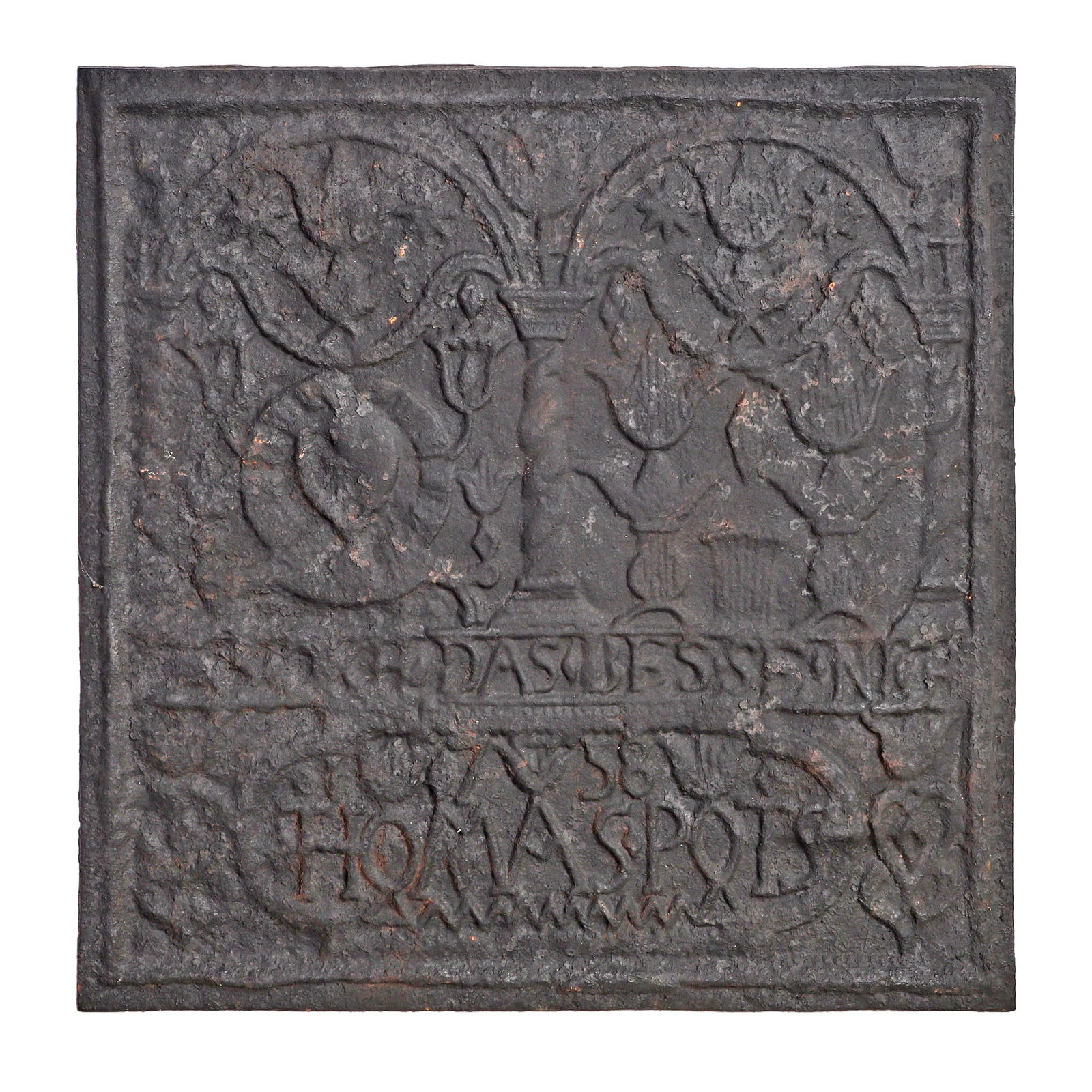 Antique Cast Iron Pennsylvania Fireback: Antique Cast Iron Pennsylvania Fireback Thomas Potts 1758 refers to rare cast iron stove plates or firebacks produced by early American ironmaster Thomas Potts, often featuring the inscription "Thomas