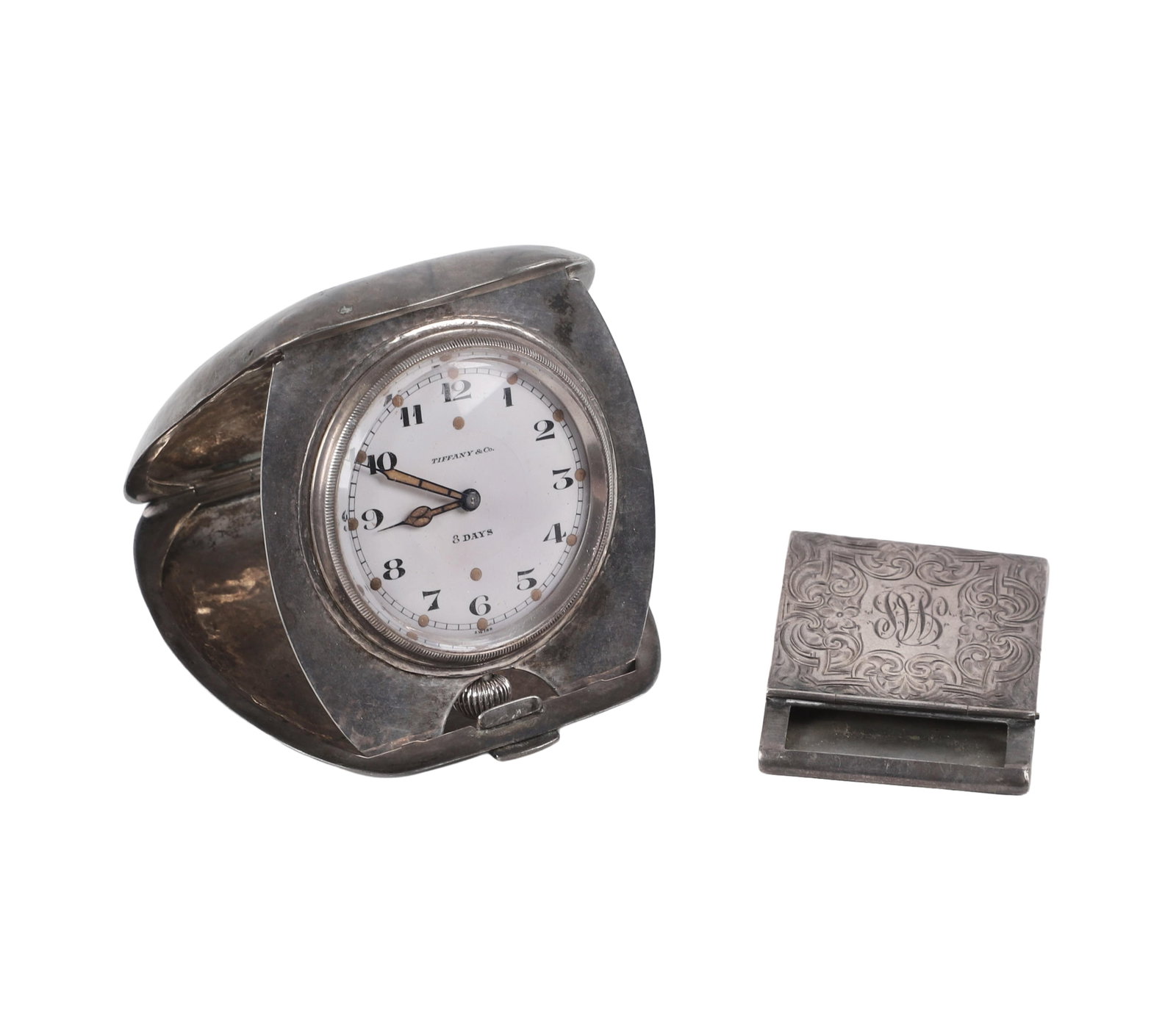 Sterling Silver Tiffany & Co Travel Clock W/ Matchstick Holder (1 of 12)