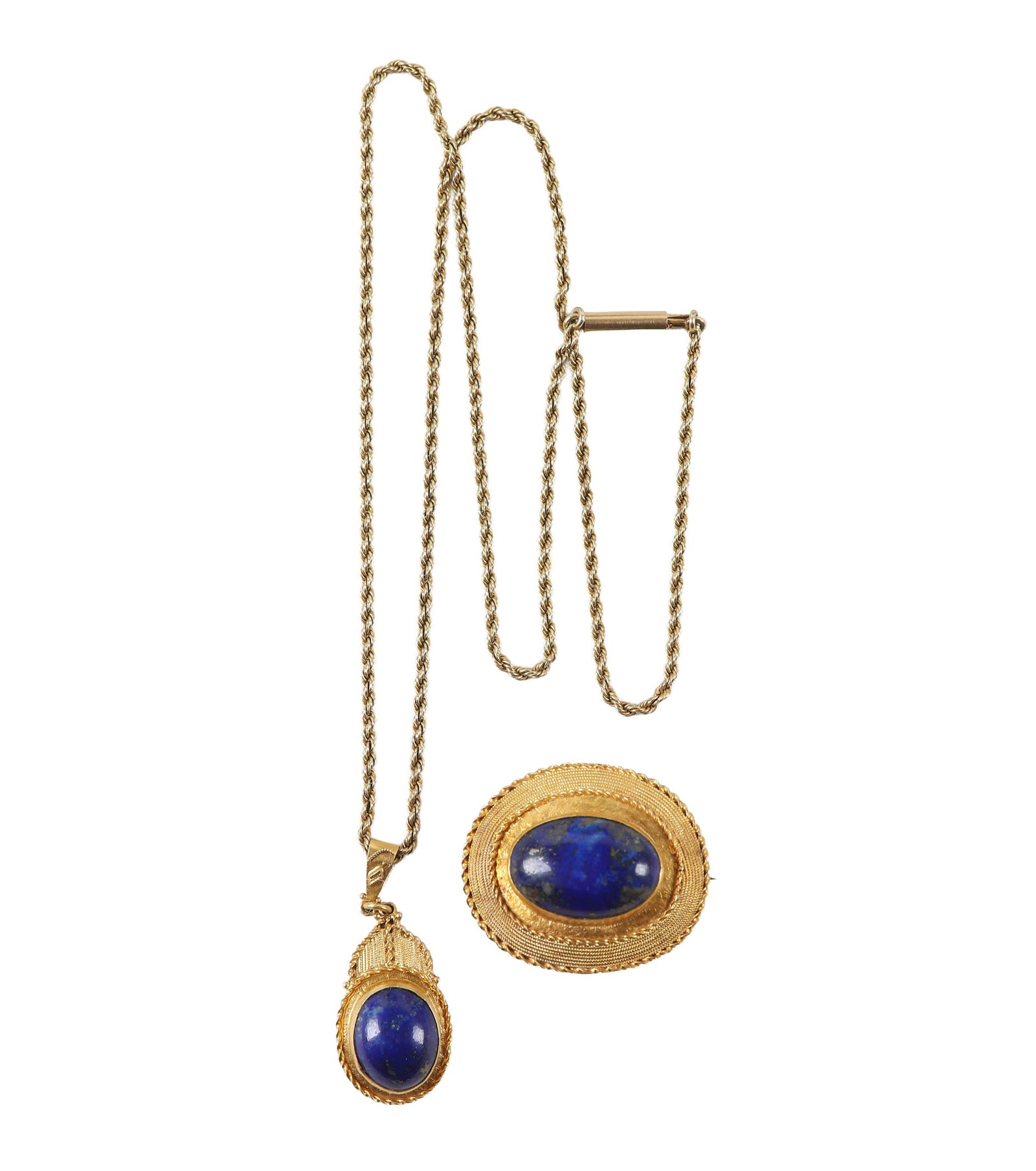 14 K YG Lapis Pendant Necklace and Pin (1 of 8)