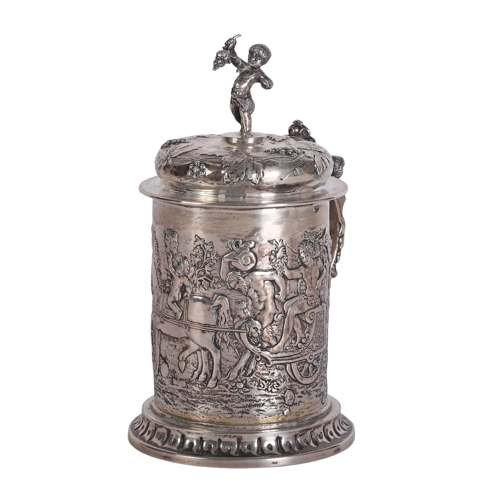 19th C. Augsburg Sterling Silver Repousse Tankard (1 of 11)