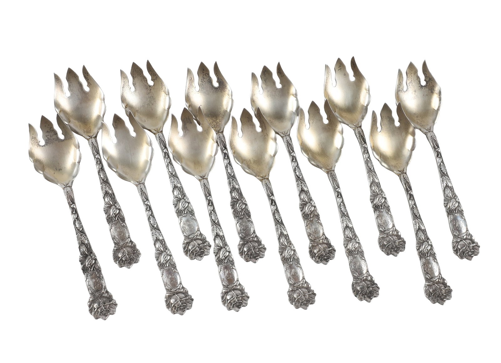 (12) Alvin Sterling 'Bridal Rose' Dessert Forks (1 of 8)