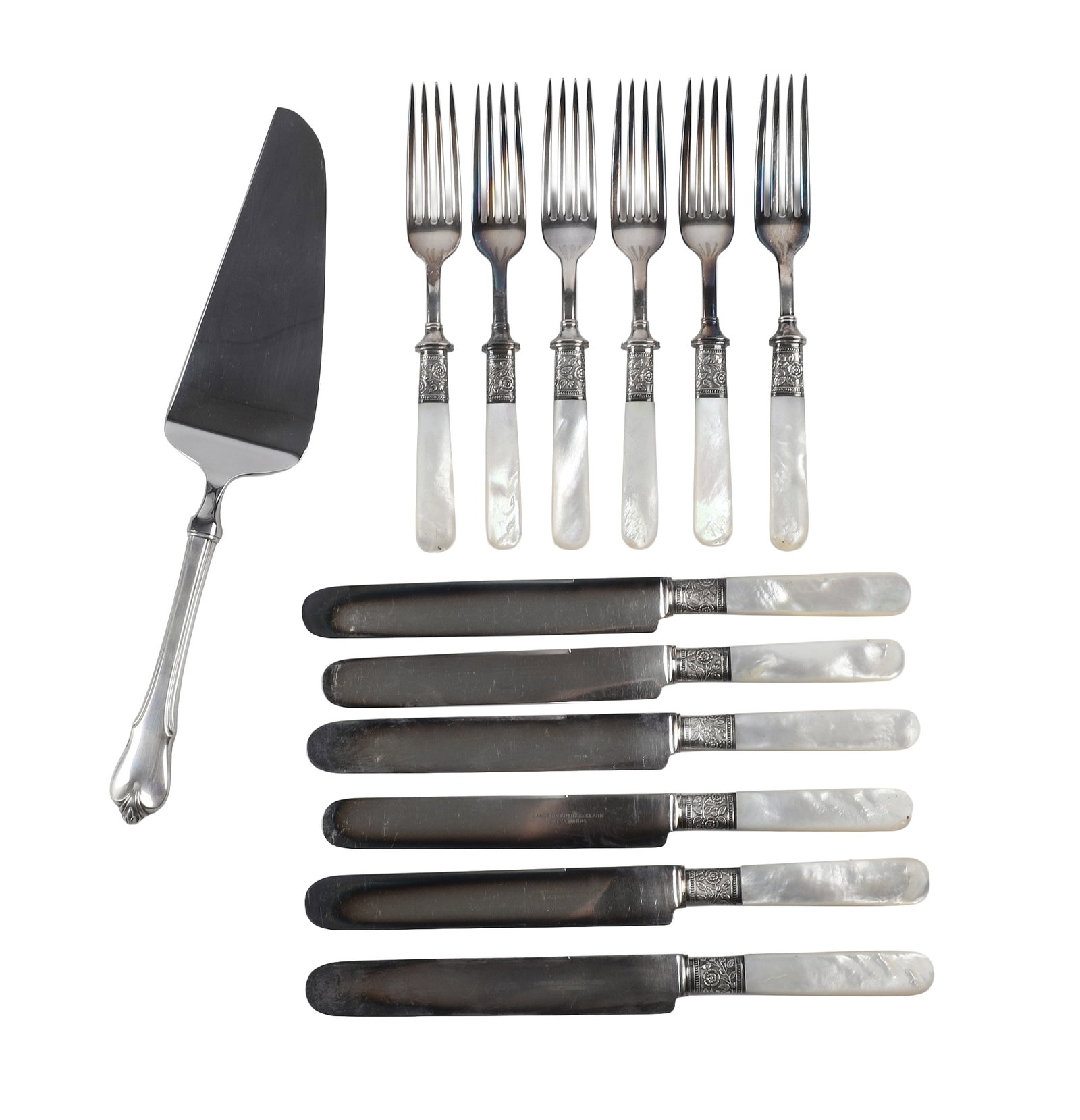 (13) Landers, Frary & Clark Sterling/Mother of Pearl Fork & Knife Set, Cake/Pie Server (1 of 8)