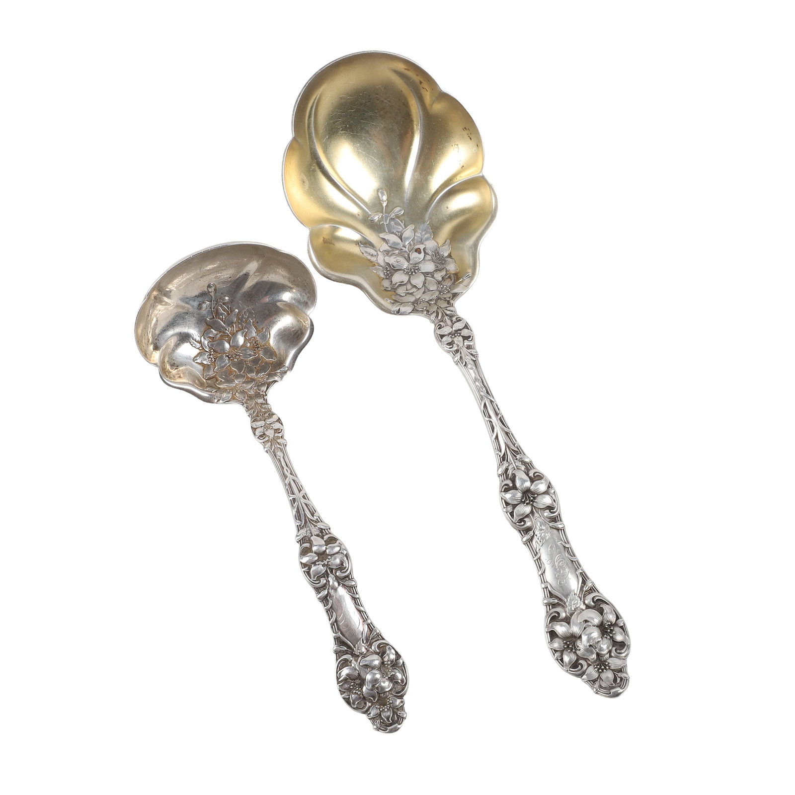 (2) Antique Alvin 'Orange Blossom' Sterling Serving Spoons (1 of 9)