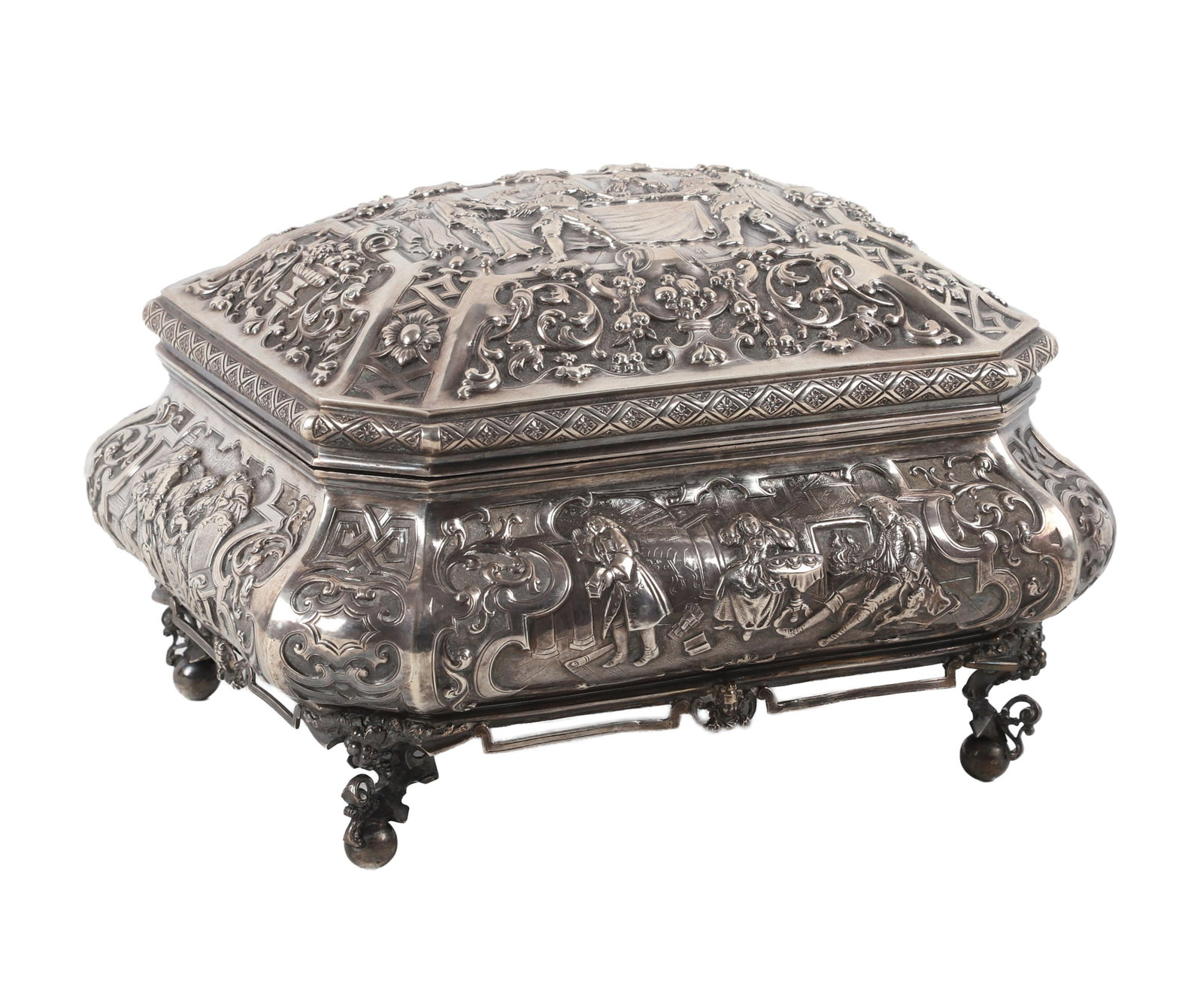 Austrian Silver Repousse Figural Jewelry Box, 19th C. (1 of 20)