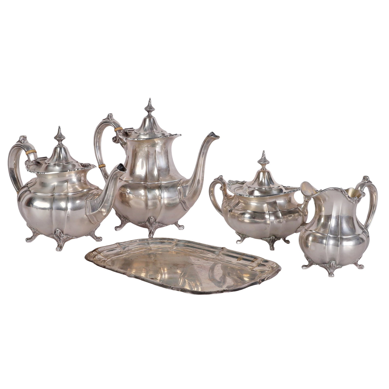 (5) Reed & Barton Sterling 'Hampton Court' Pattern Tea Set (1 of 14)