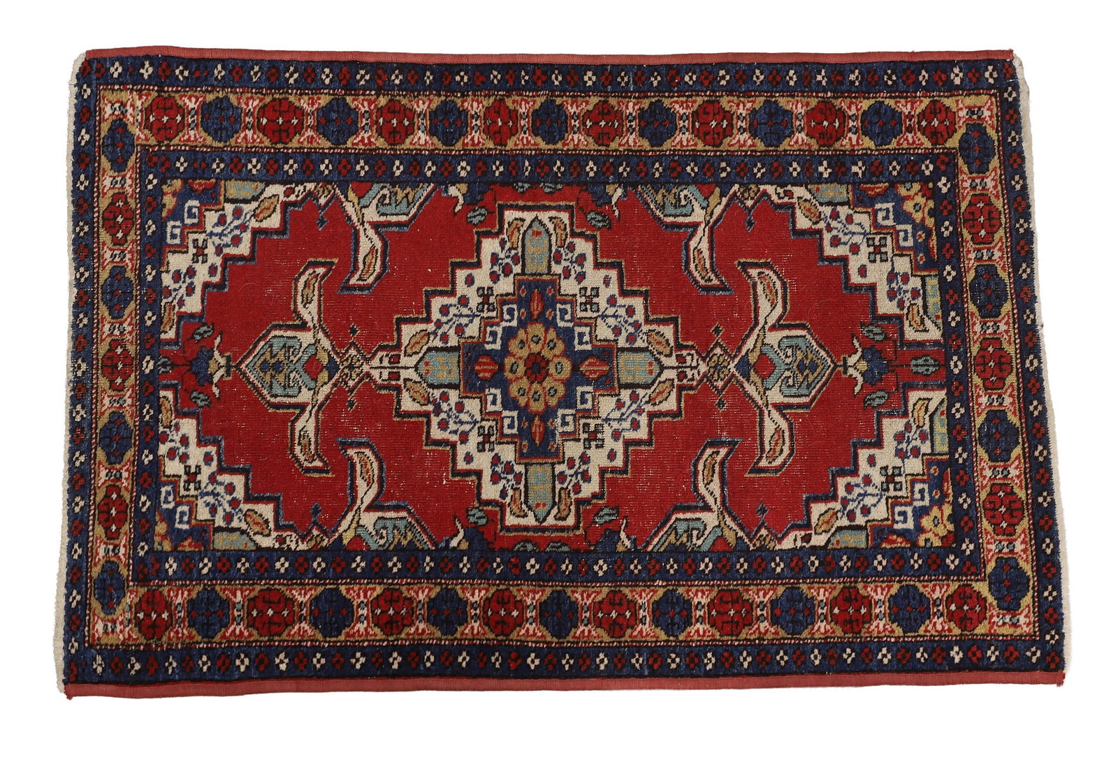 Vintage Afghani Kazak Rug: Vintage Afghani Kazak Rug Vintage Afghani Kazak Rug. Areas of wear, no fringe. Size: 2'4" x 3'5"