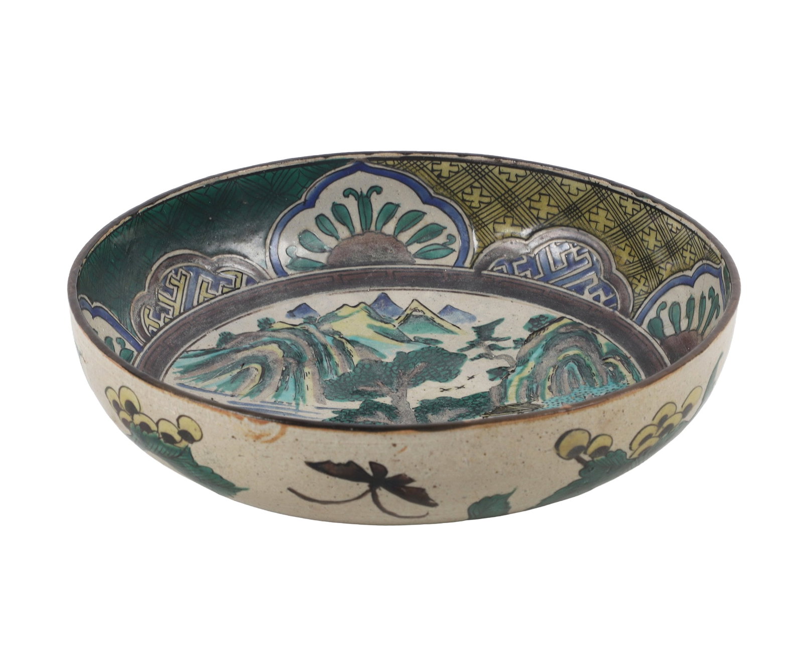 Japanese Kutani Bowl: Japanese Kutani Bowl Japanese Kutani bowl with colorful hand painted lanscape scene. No chips/cracks/repairs noted, 9 1/4"W