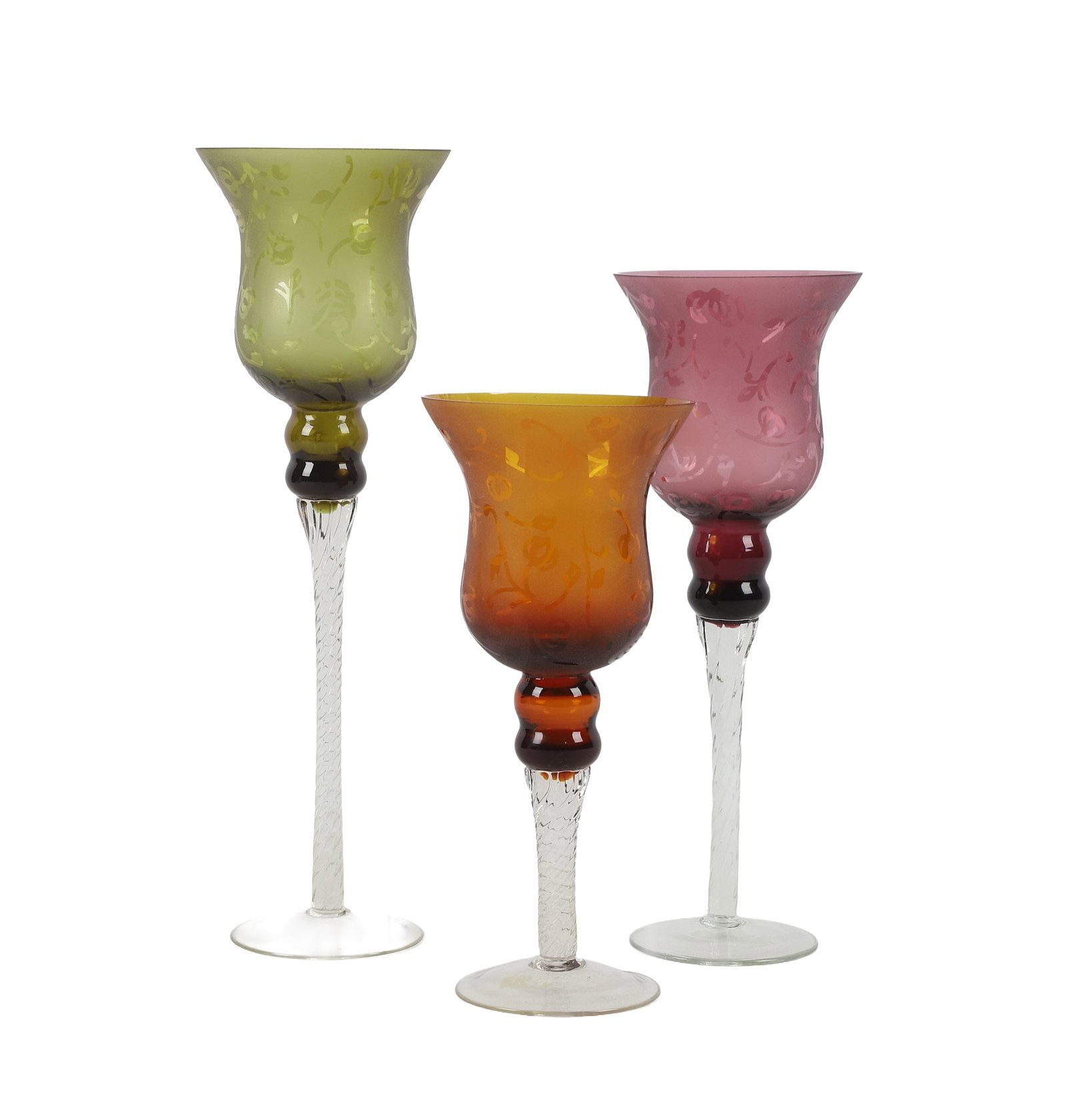 (3) Frosted Art Glass Stem Candlesticks (1 of 5)