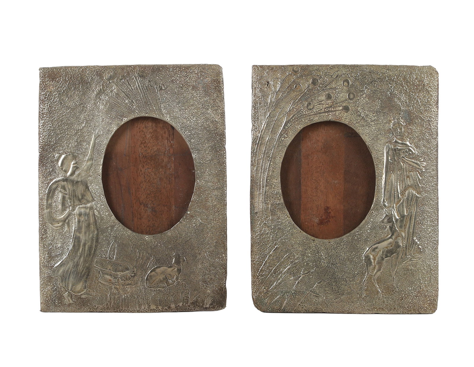 Pair of Art Nouveau Frames: Pair of Art Nouveau Frames Pair of Art Nouveau style hammered metal frames, 9 7/8" x 7 1/2"