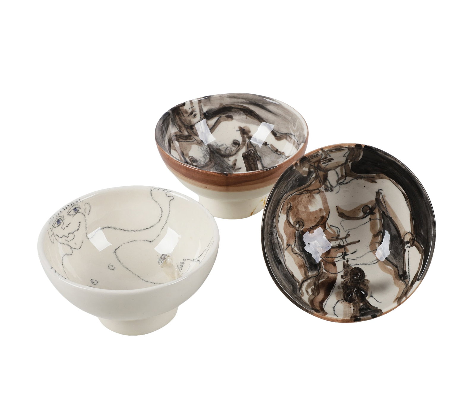 (3) Hand Painted Male Nude Soup Bowls (1 of 9)
