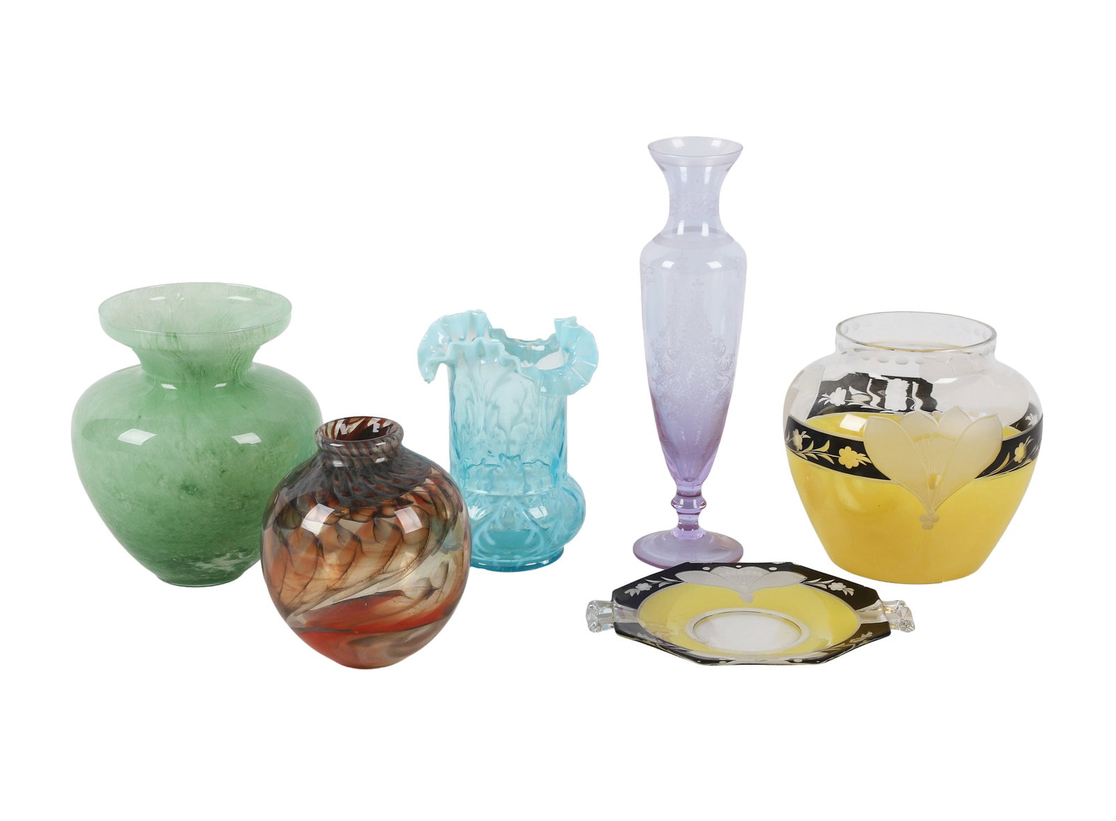 (6) Variety of Art Glass Vases w/ Tray (1 of 18)