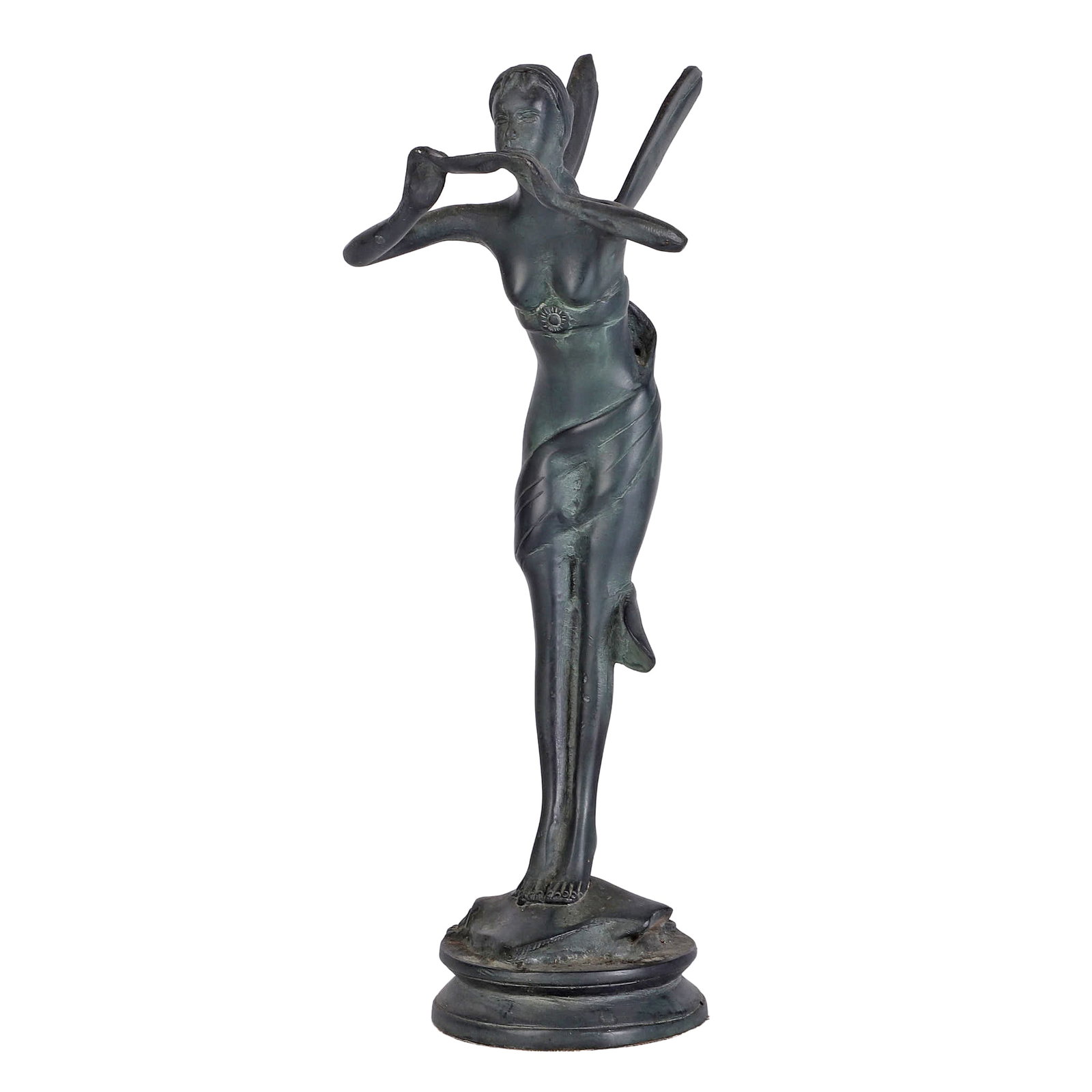 David Kay Figural Brass Nymph Size: 12.5" H x 5" W x 5.5" D: David Kay Figural Brass Nymph Decorative garden or conservatory whimsy. Patinated finish. Size: 12.5" H x 5" W x 5.5" D
