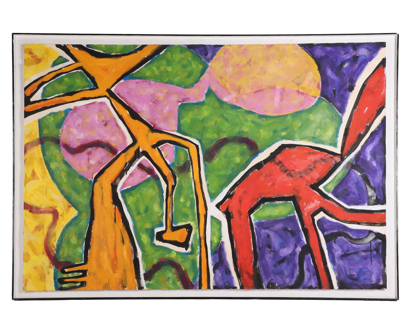Kathleen Spicer, 20th C. American, Acrylic on Paper: Kathleen Spicer, 20th C. American, Acrylic on Paper Abstract modernist composition. Paper sheet mounted on board. 42" H x 61" W, sheet. 45" H x 65" W, frame.