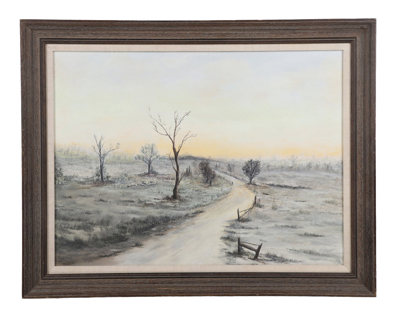 Winter Landscape Easel Painting: Winter Landscape Easel Painting Amateur composition. Signed Stephan Holt. 17.5" H x 23.5" W, sight. 22" H x 28" W, frame.