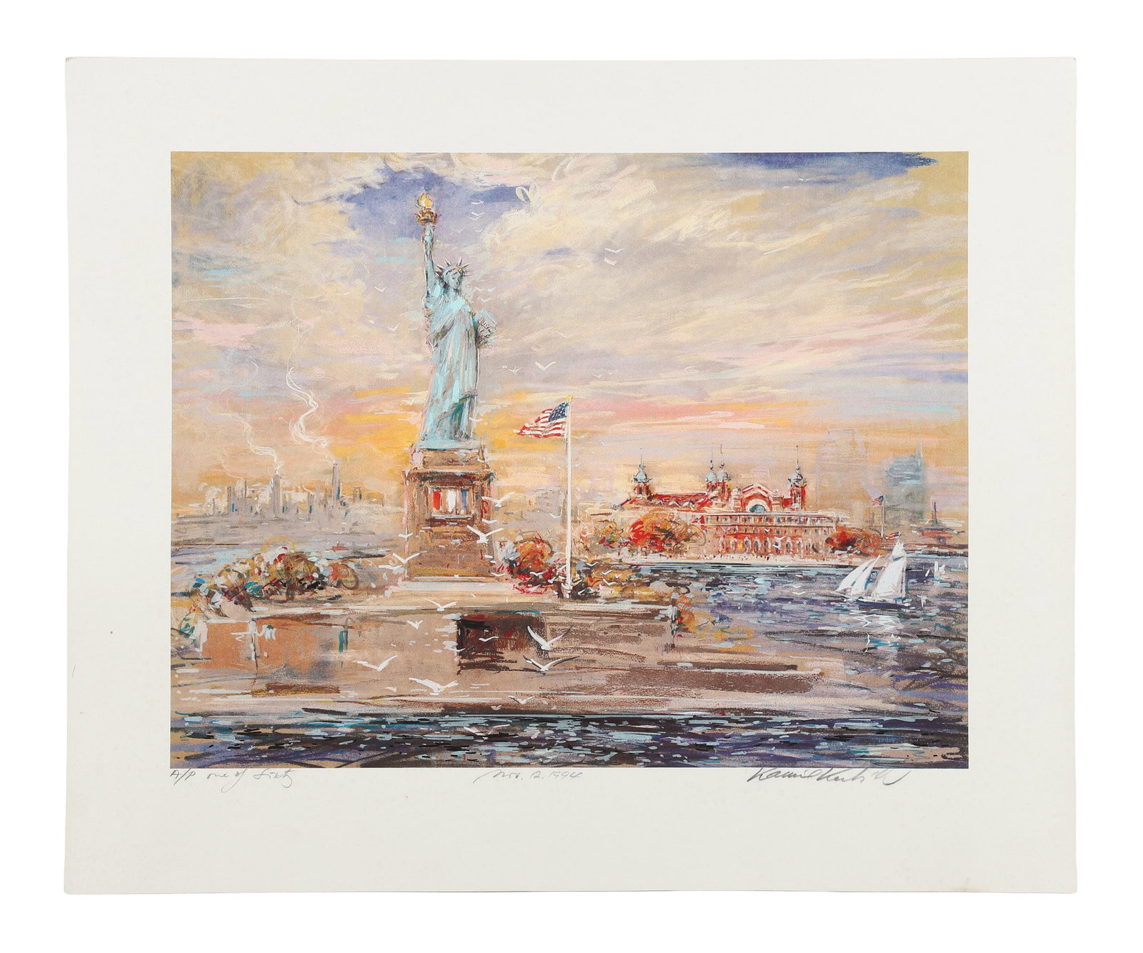 Kamil Kubik (Czech/American, 1930-2011) Artist Proof: Kamil Kubik (Czech/American, 1930-2011) Artist Proof Colorful artist proof lithograph of the Statue of Liberty by Kamil Kubik (Czech/American, 1930-2011). Title, date and signature all handwritten at 