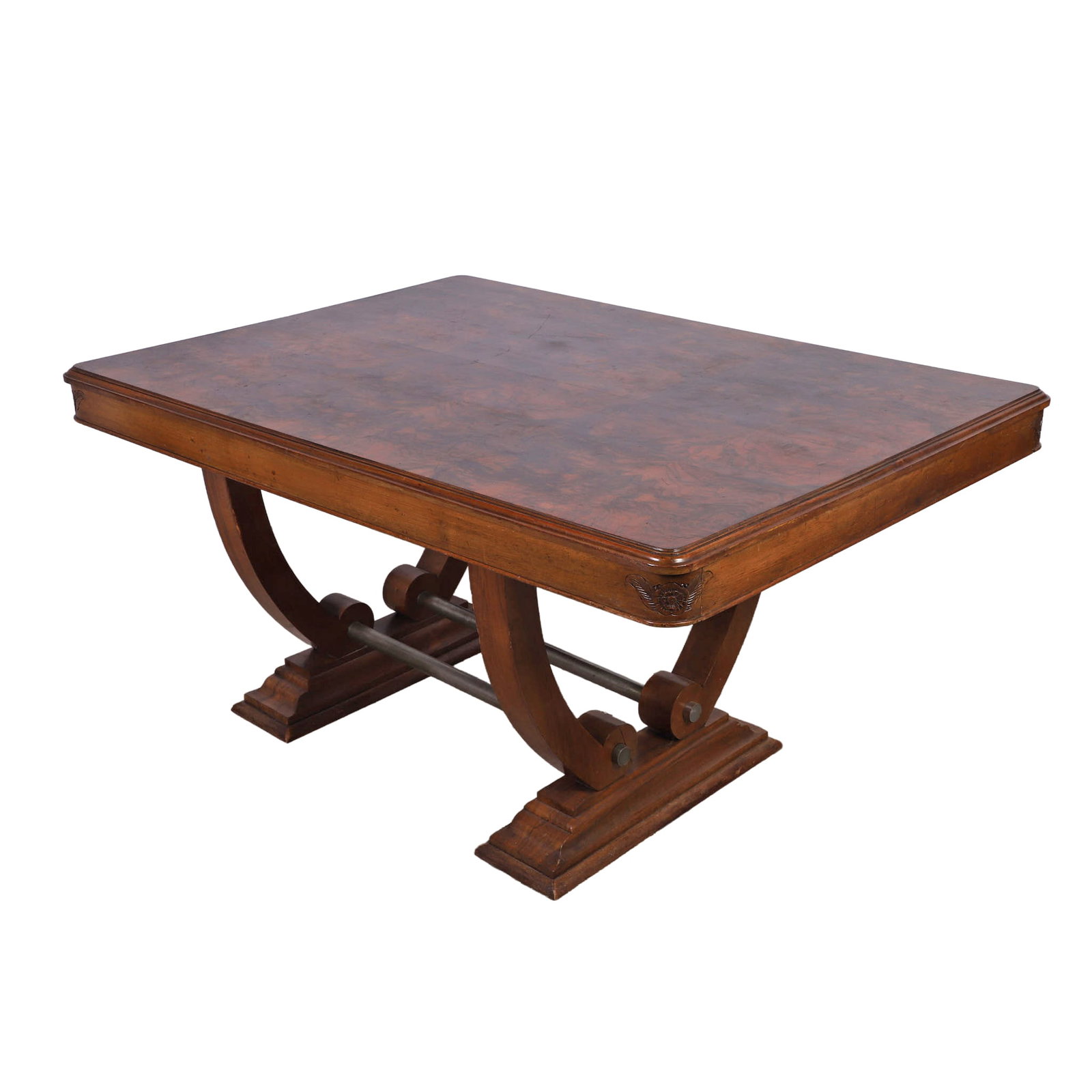 Art Deco Style Burl Walnut Double Pedestal Dining Table 30" h x 54" w x 38" d (1 of 20)