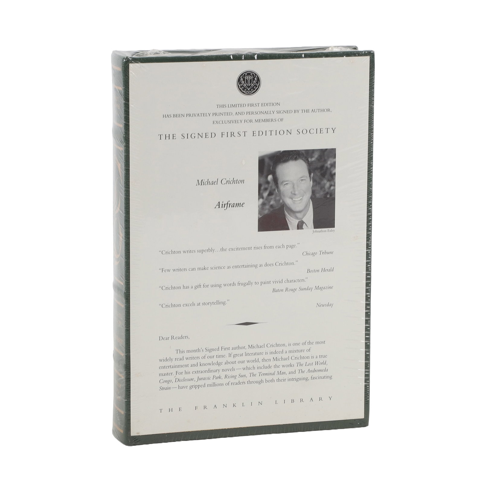 Franklin Library Leatherbound Signed First Edition "Airframe" by author Michael Crichton (1 of 5)