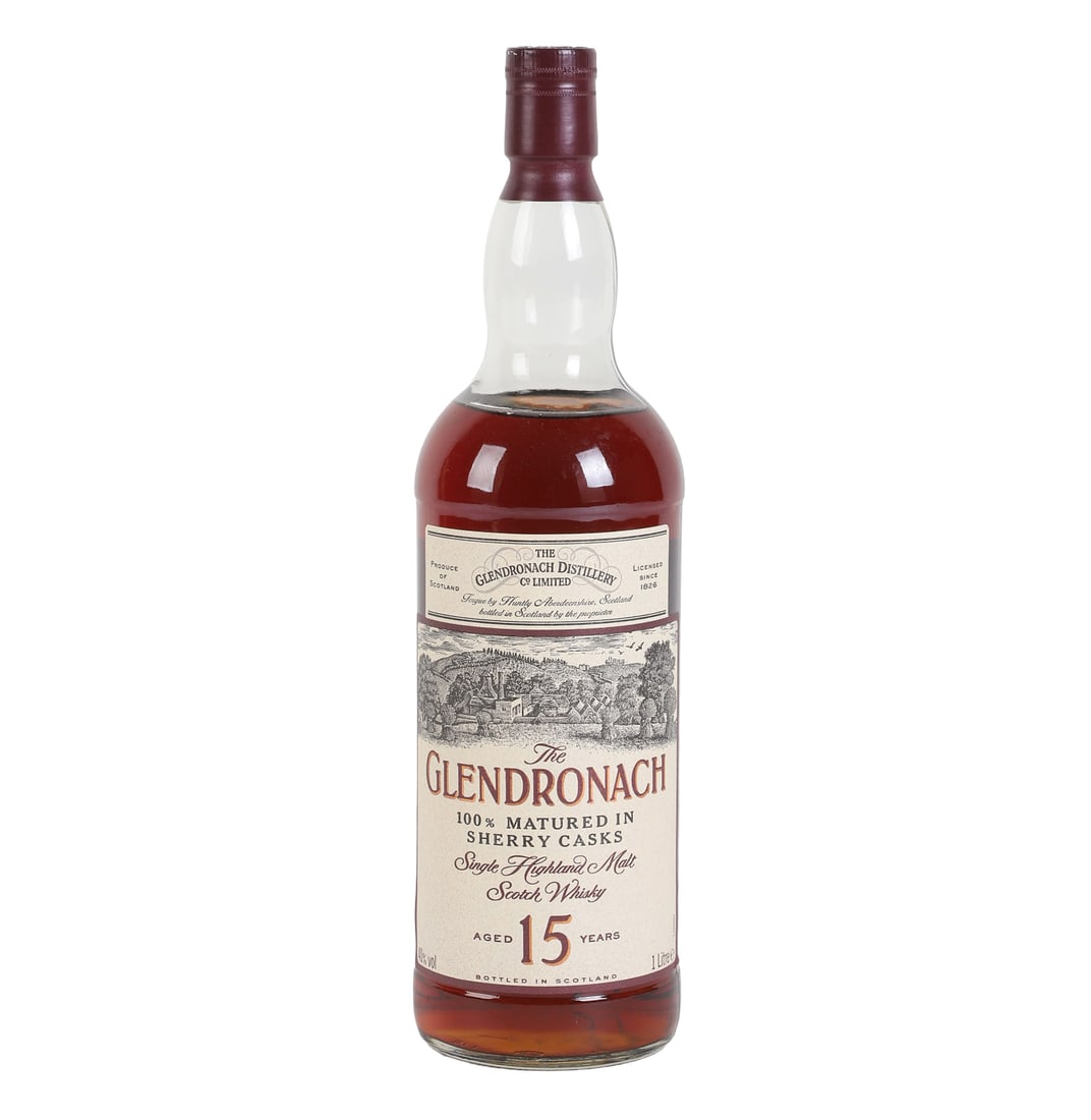 Glendronach Single Highland Malt Scotch: Glendronach Single Highland Malt Scotch Glendronach Single Highland Malt Scotch Whisky, 100% matured in sherry casks, aged 15 years, from a 1990s bottling. Must be 21 years of age to purchase with pro