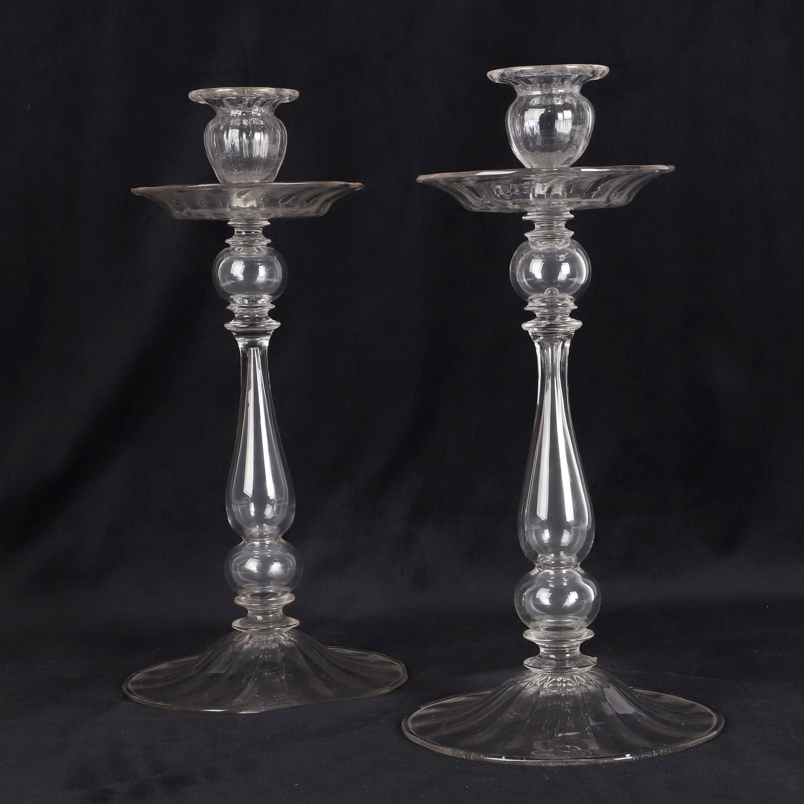 Pair Venetian Blown Glass Candlesticks Size: 15" H on 7.25" diameter bases. (1 of 19)
