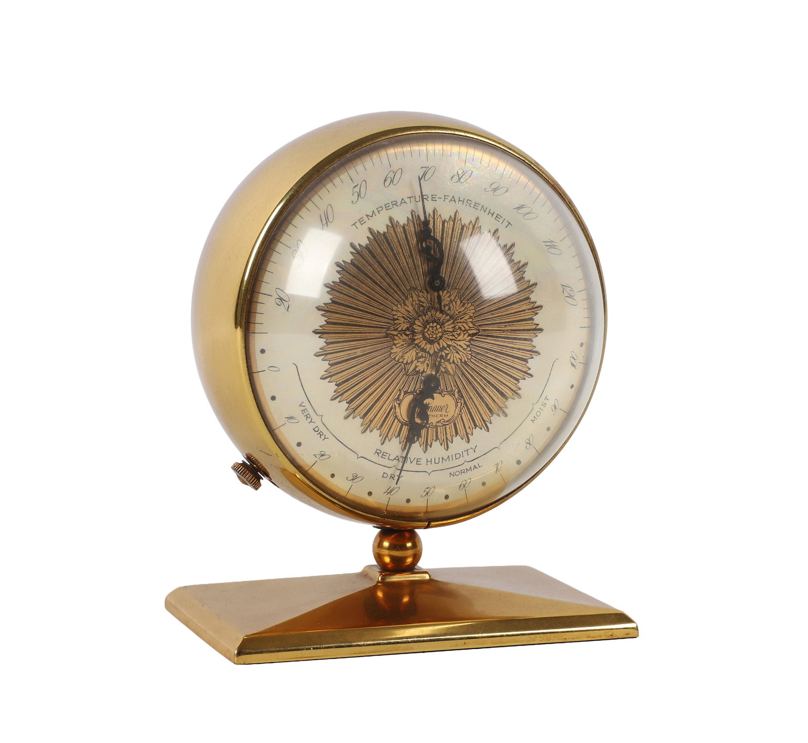 Art Deco Longines-Wittnauer Barometer: Art Deco Longines-Wittnauer Barometer Stylish Art Deco Longines-Wittnauer sphere form barometer on pedestal base. 4 1/2"l x 4 1/2"w x 5 5/8"h