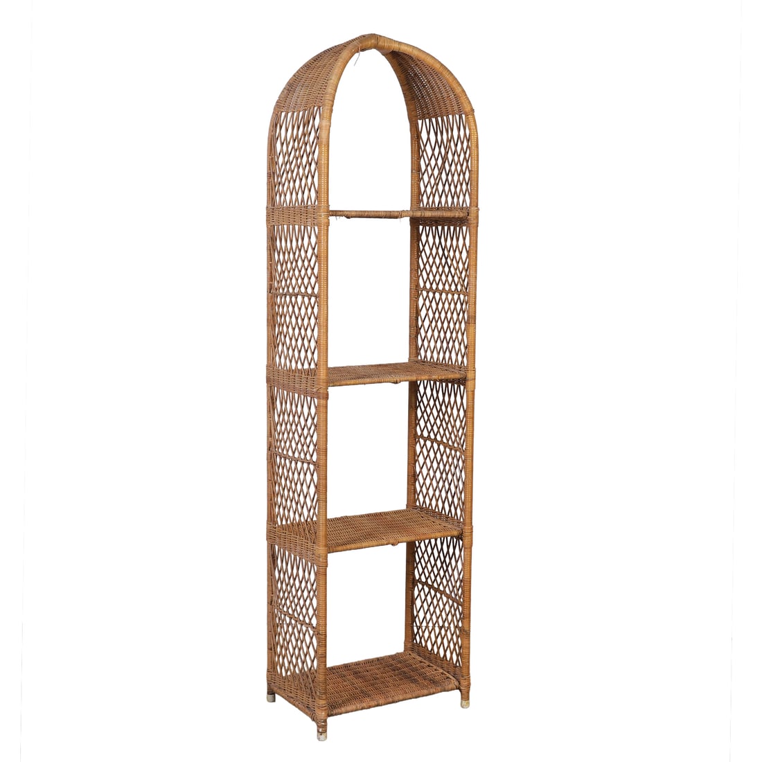 Vintage Wicker Etegere: Vintage Wicker Etegere 4 tier unit with removal shelves. 67" H x 18" W x 12" D