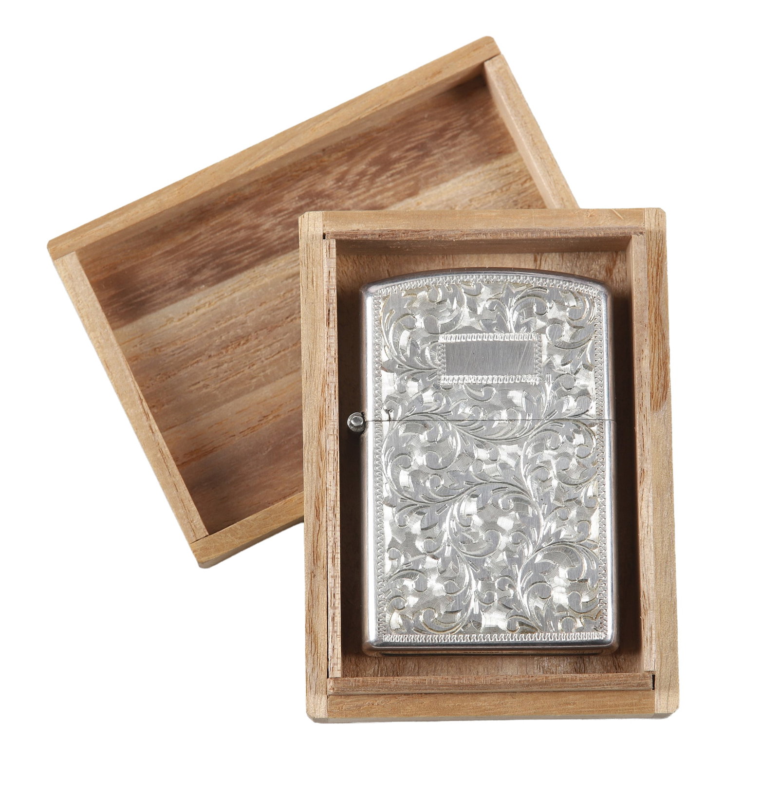Sterling Silver Zippo Lighter In Box: Sterling Silver Zippo Lighter In Box Sterling SIlver Zippo Lighter with foliate decoration, marked Sterling 950, weighs 1.795 t oz