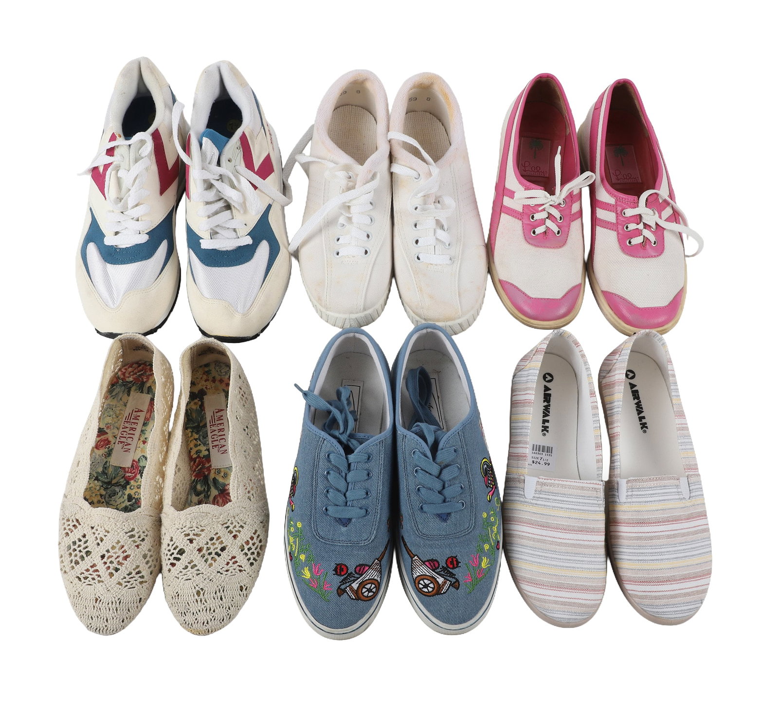 (6) Pairs Of Womens Sneakers To Include Lilly Pulitzer: (6) Pairs Of Womens Sneakers To Include Lilly Pulitzer (6) Pairs Of Womens Sneakers and Canvas Shoes to include Lilly Pulitzer Clocker Canvas White & Pink, Sebastino by Leisure Country Garden Denim, B